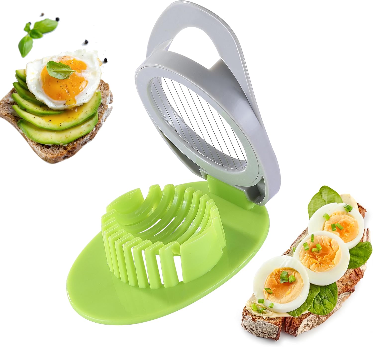 Cortador de huevos para huevos duros, cortador de huevos de alambre de acero inoxidable con elegante cuerpo de plástico duotono, ideal para huevos