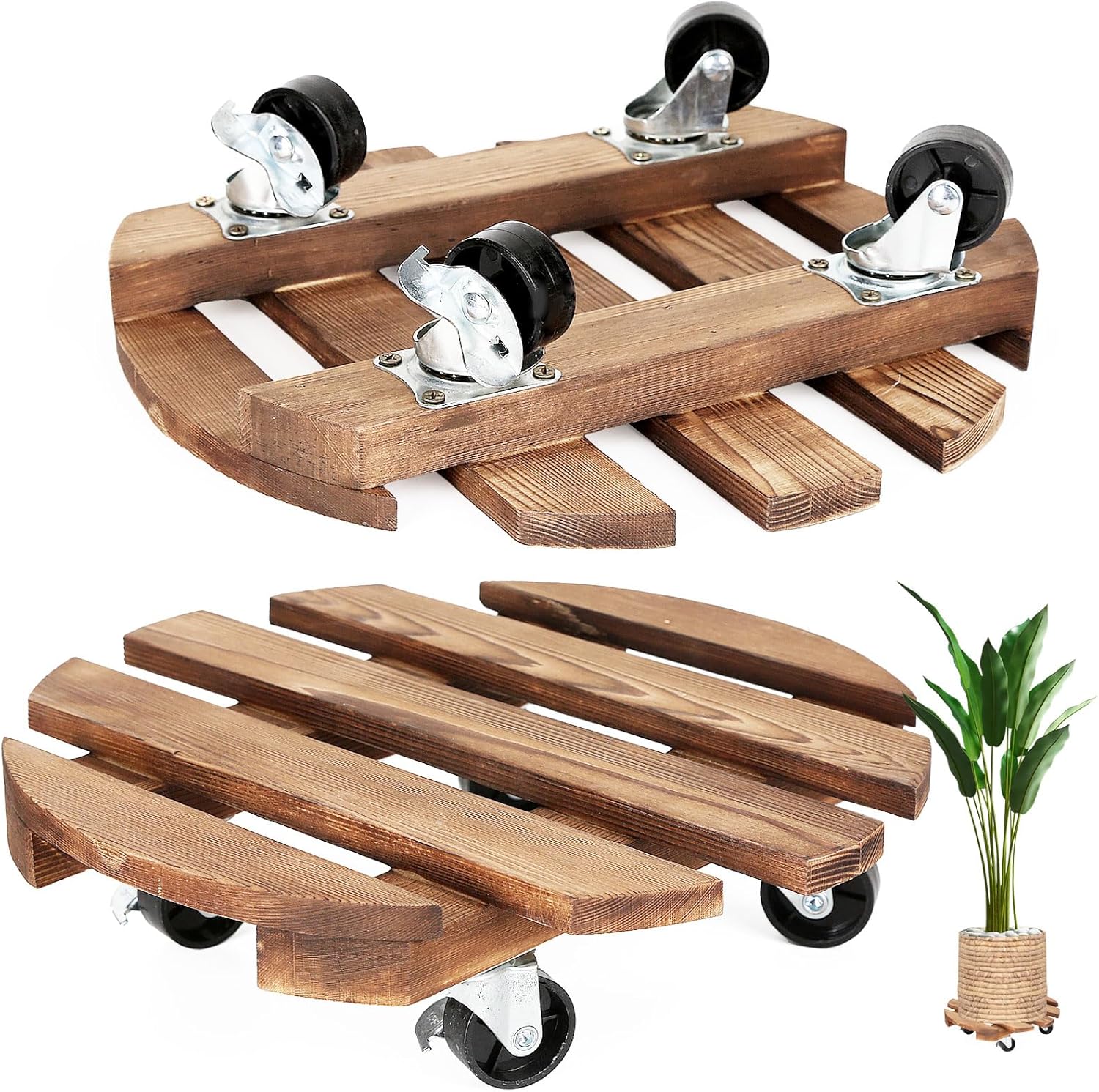 Paquete de 2 soportes para plantas con ruedas, organizadores para plantas con ruedas deslizantes suaves bloqueables de 360, duradero, resistente,