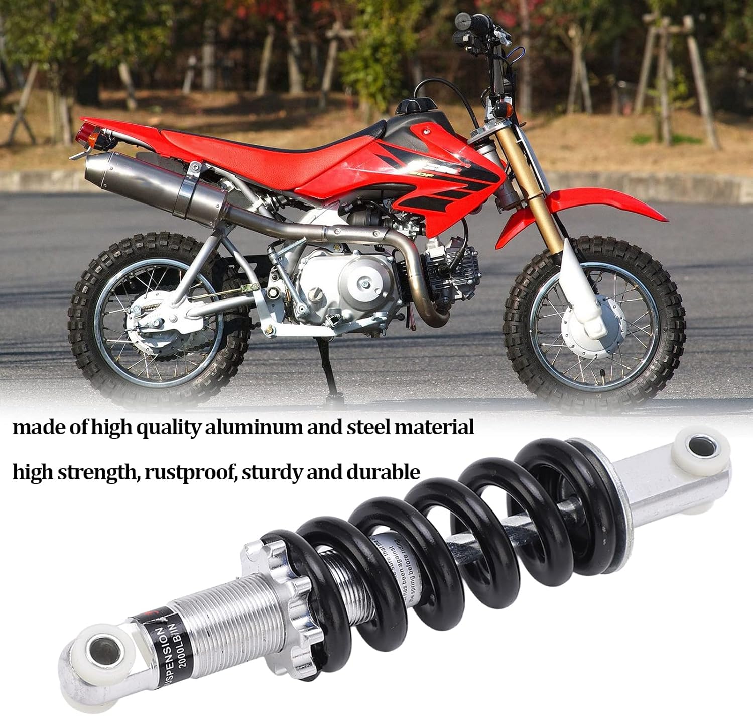 Amortiguador ajustable, amortiguador trasero de 8.465 in, amortiguador ajustable de 2000 libras, universal para mini motocicletas de cross, ATV,