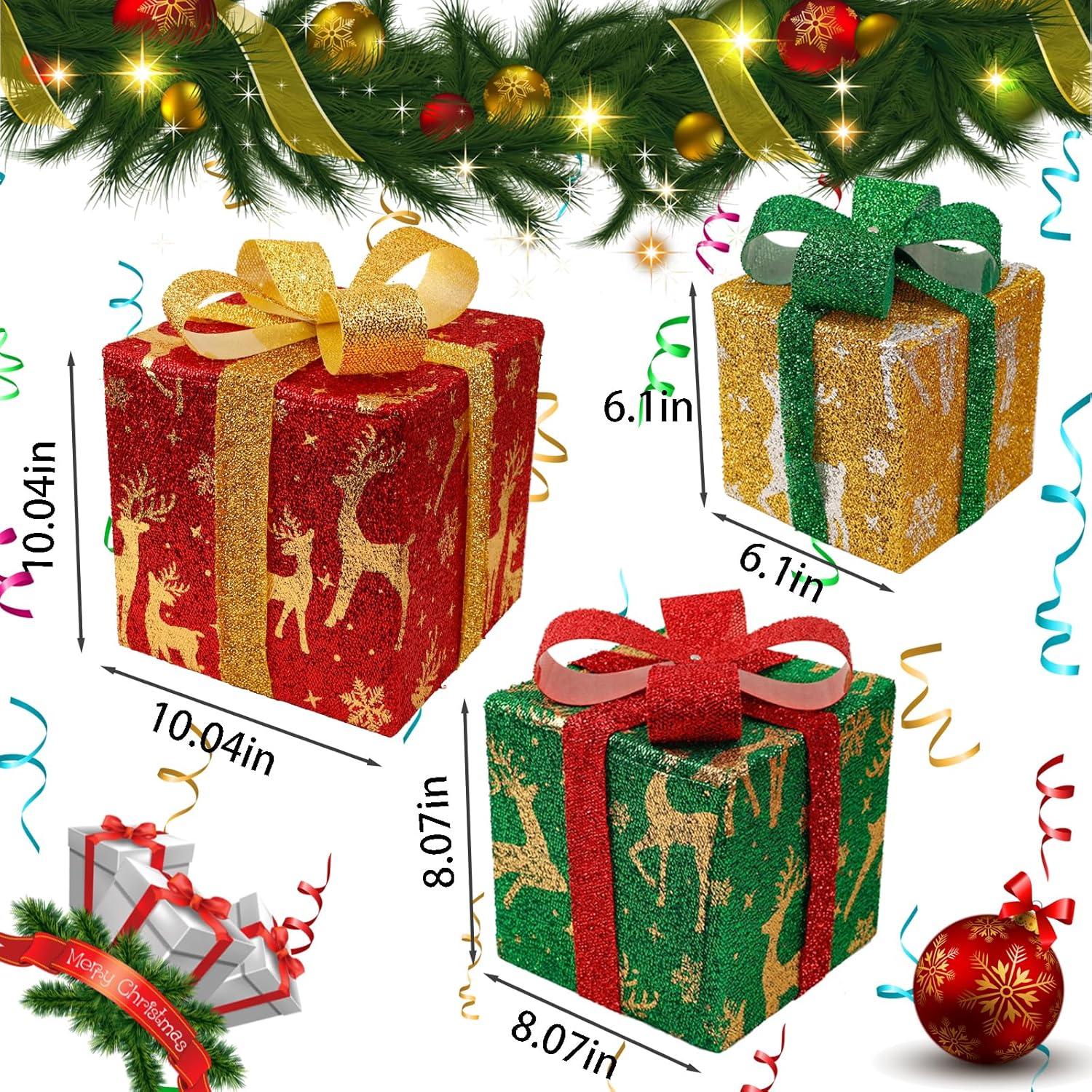Cajas de Navidad iluminadas, juego de 3 cajas de regalo iluminadas de Navidad, 60 cajas de regalo LED, decoraciones para interiores y exteriores con