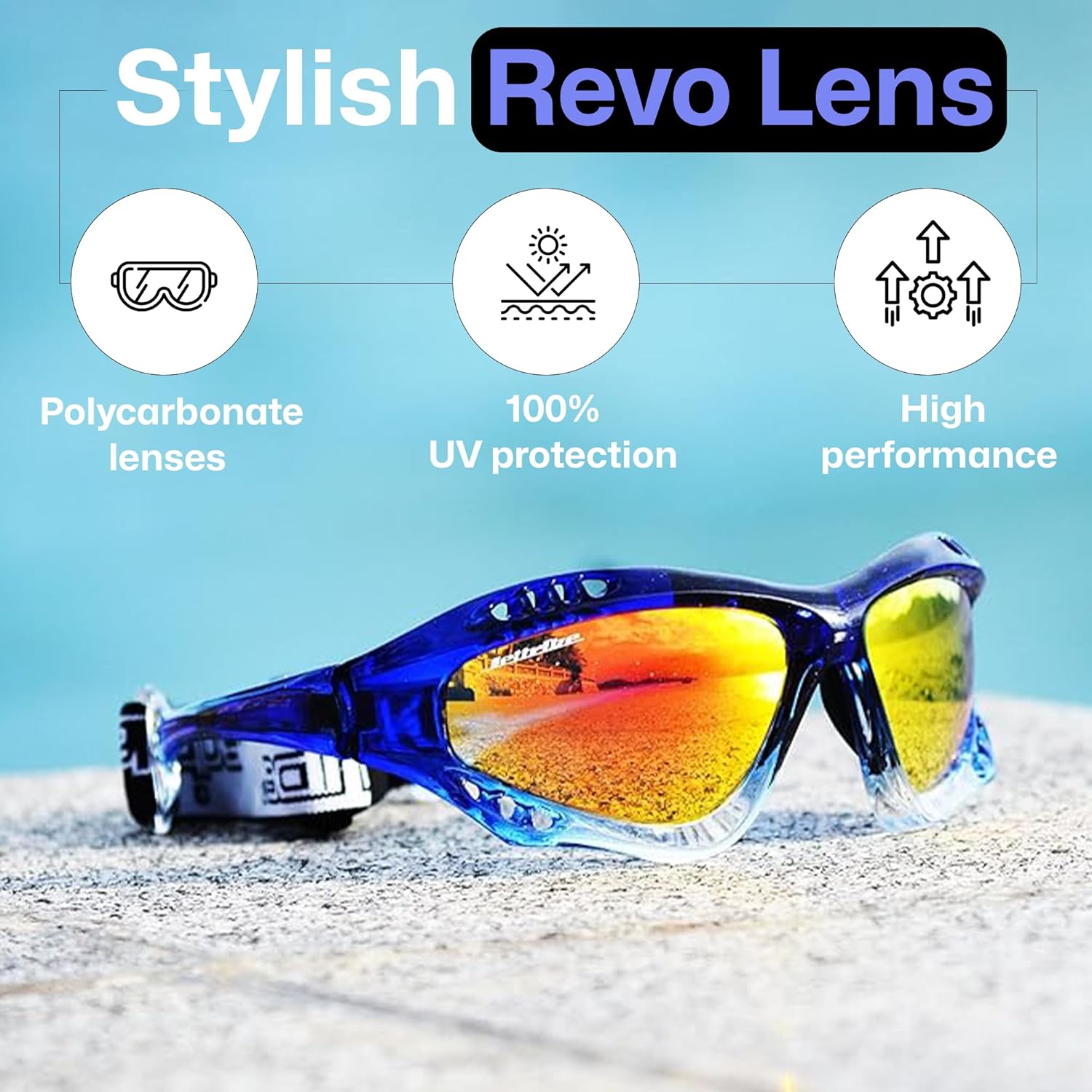 Jettribe Pro Fade Frame Goggles  Estuche de almacenamiento antivaho Gafas de diseño para entusiastas de PWC Jetski Racers  Elegante lente Revo para