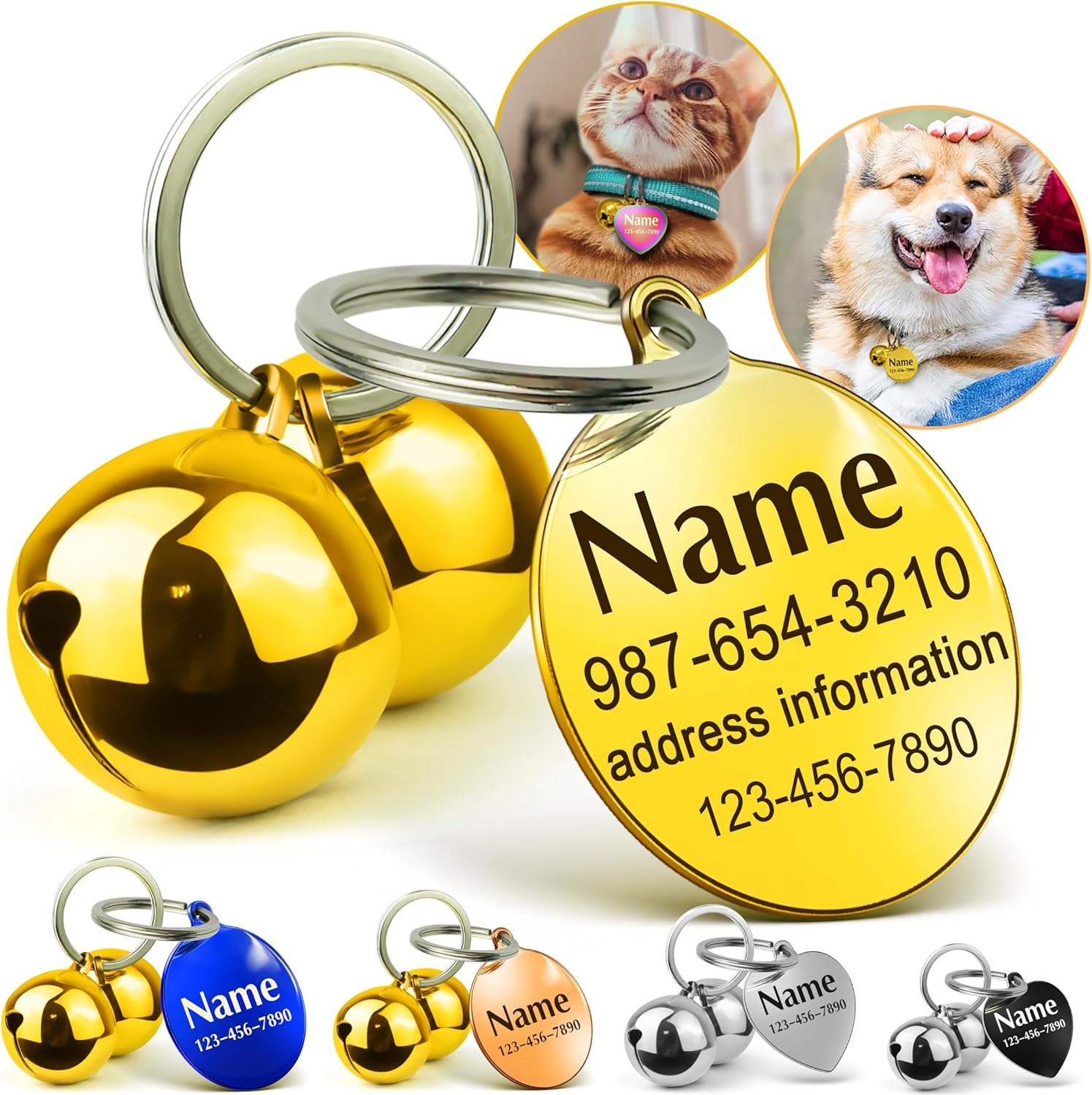 HOPELF Campanas para collar de perro con etiquetas de perro grabadas personalizadas para mascotas, cascabeles pequeños como dije de collar de gato,