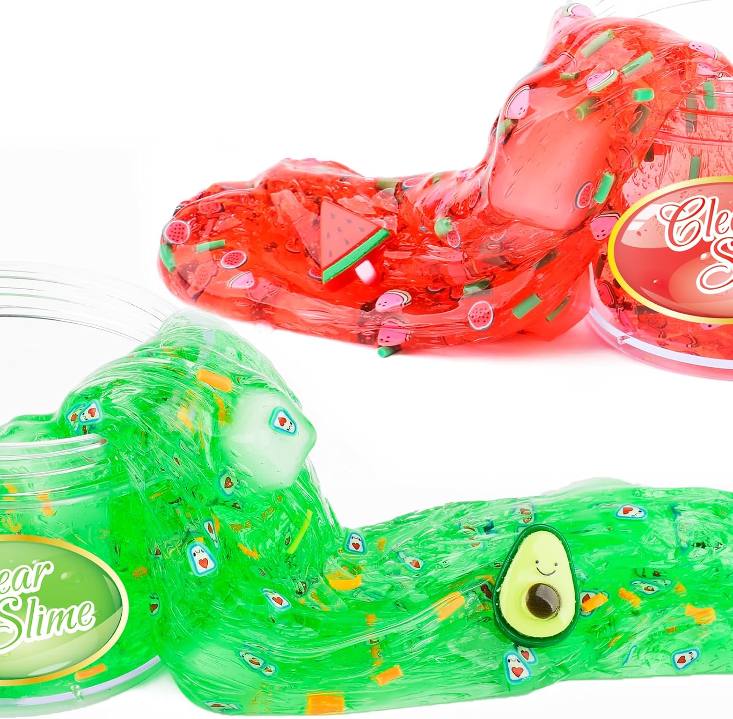 Paquete de 2 slime transparente con cubos de gelatina, juego de limo de cristal verde aguacate rojo sandía, limo transparente crujiente para niños,
