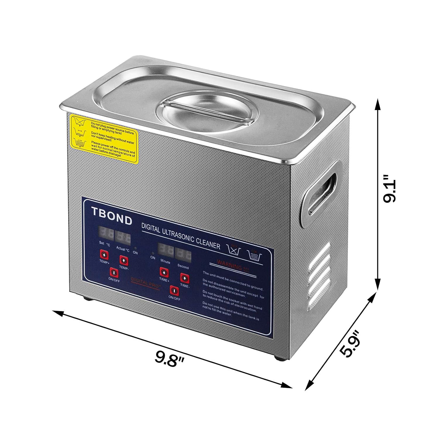 Hihone Limpiador ultrasónico de 3 litros, máquina de limpieza por ultrasonido calentada de acero inoxidable, temporizador digital de temperatura con