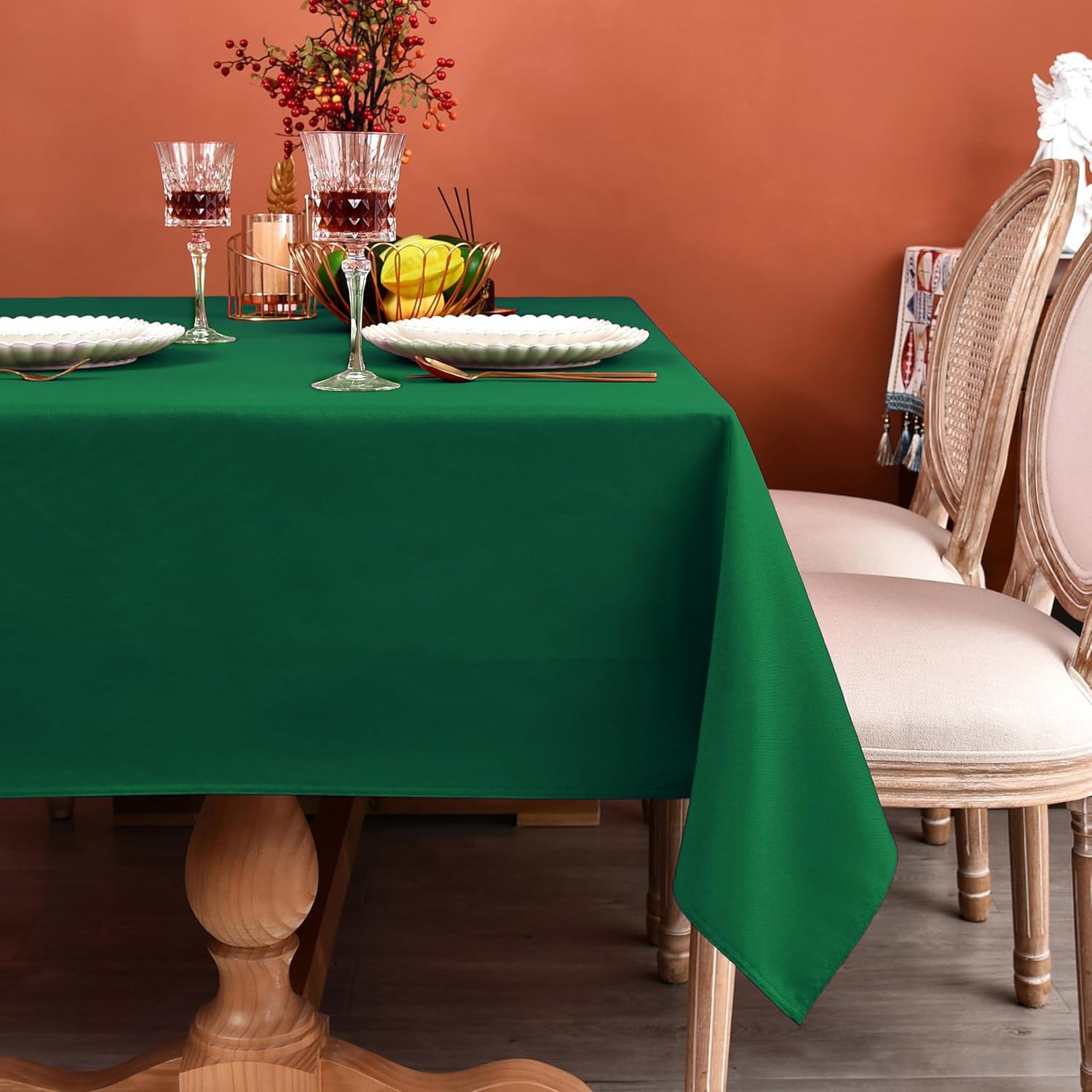MEANMOY Mantel cuadrado color verde de 7.35 ozm, resistente al agua y a las manchas, mantel rectangular sólido de 54 x 54 pulgadas, tela de