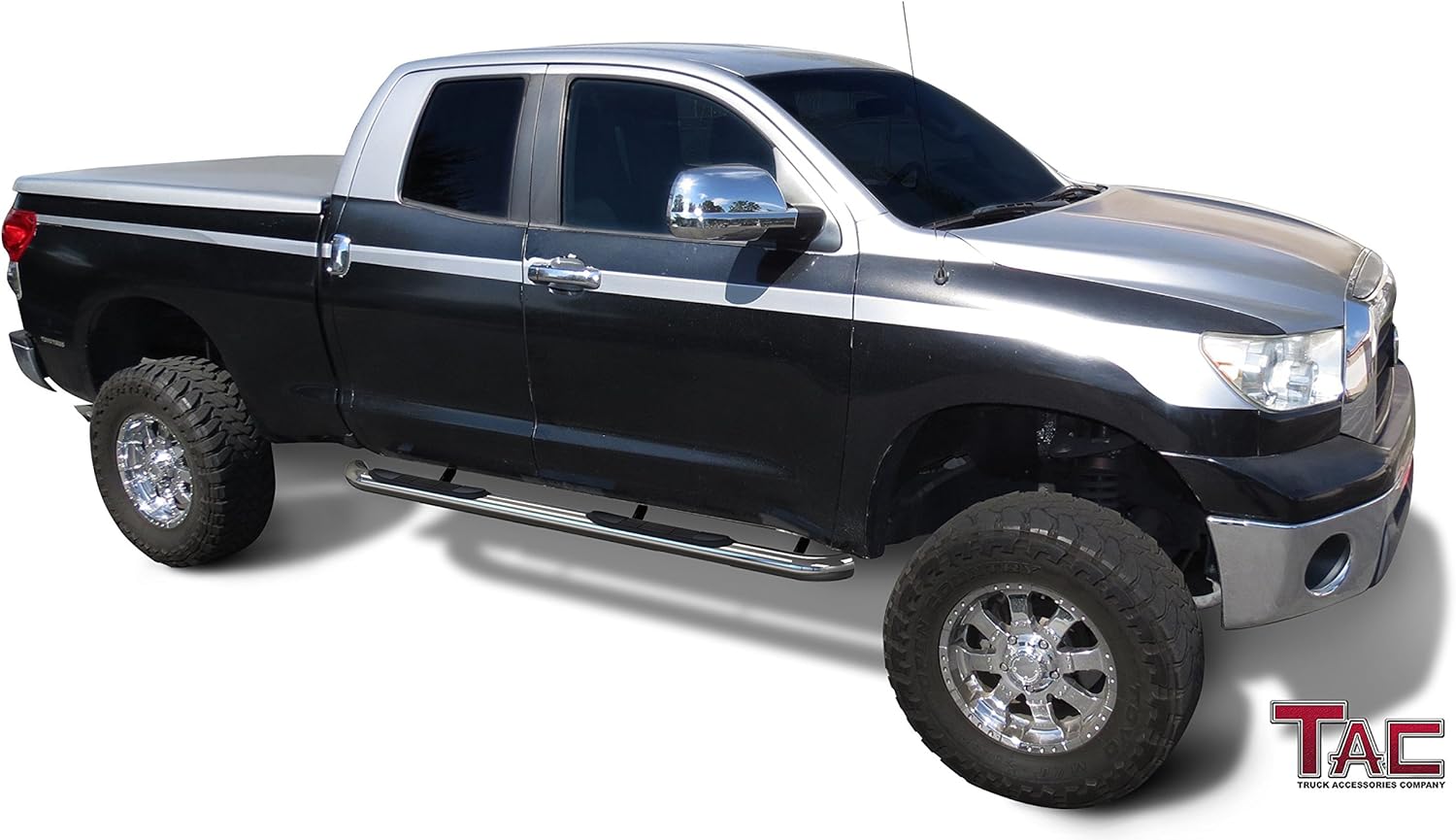 TAC – Estribos laterales para Toyota Tundra 2007-2021, camioneta de doble cabina de 3 pulgadas, barras laterales de acero inoxidable, barras Nerf,