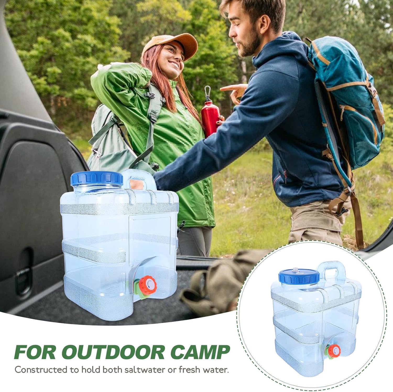 Veemoon Jarra de agua para campamento de 5 galones, contenedor de agua portátil de 10 litros para almacenamiento de agua con grifo, para campamento