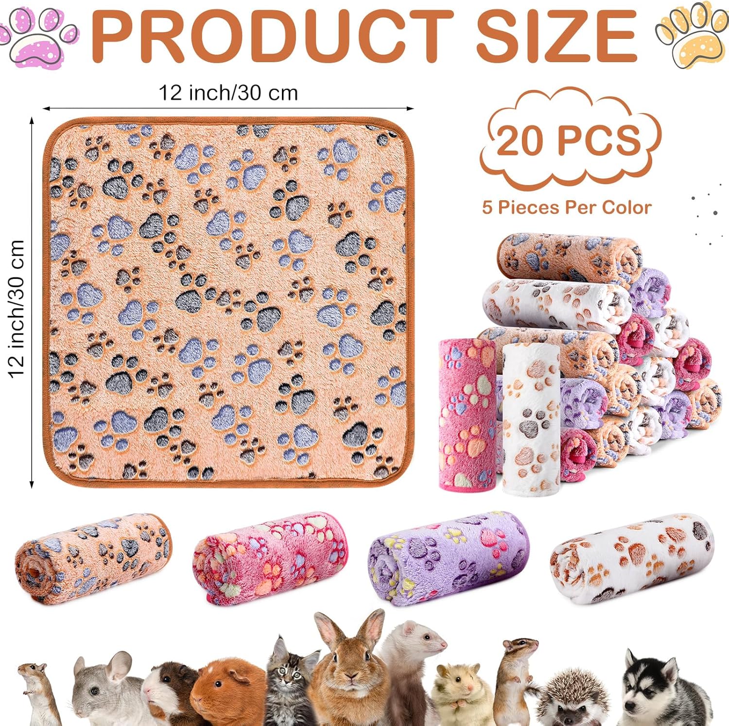 20 piezas de manta de forro polar PET pequeña, lavable, impermeable, ropa de cama para animales pequeños, cobayas, cachorros, perros, gatos,