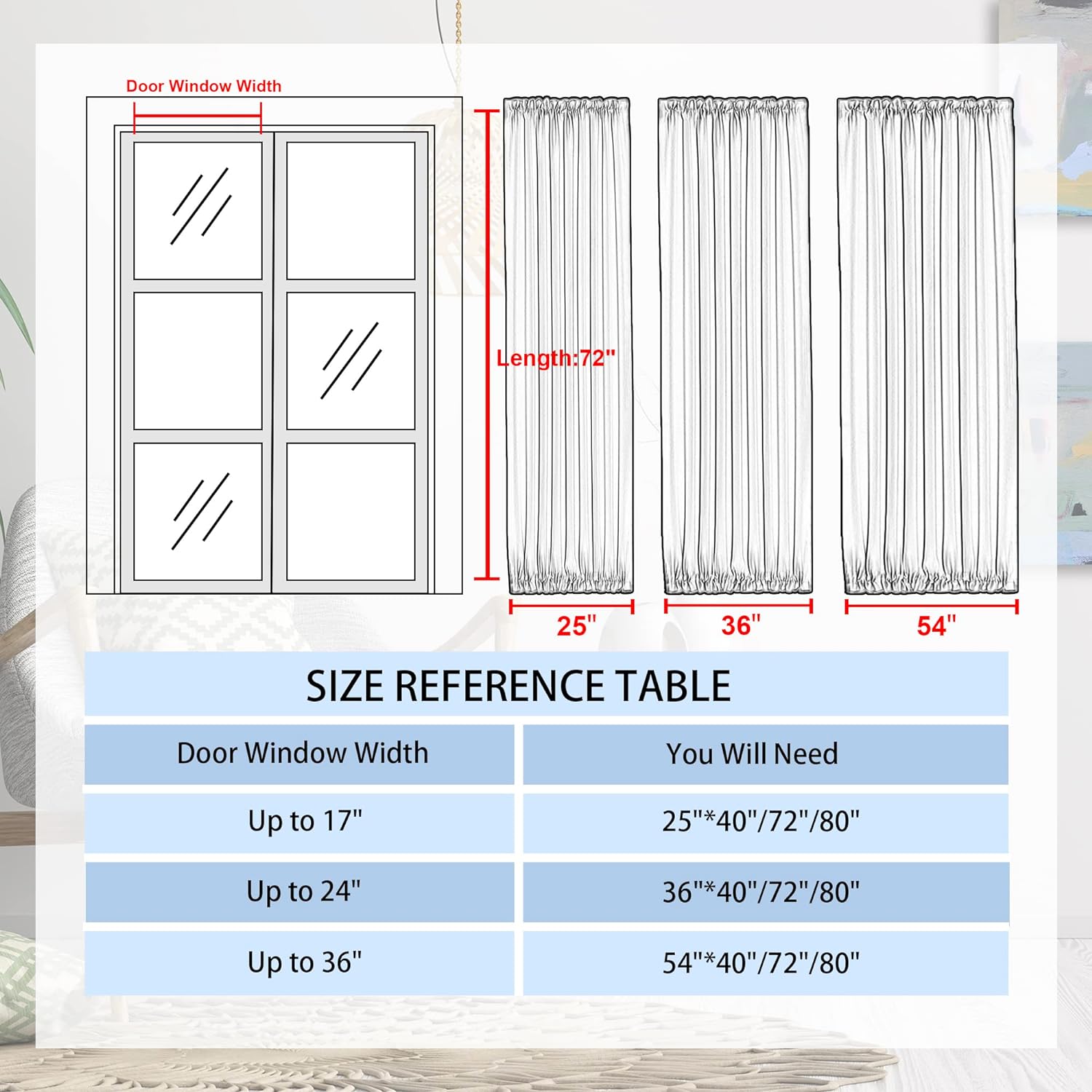 DWCN Cortinas opacas térmicas con bolsillo para barra para puertas con ventana de cristal, puertas de cocina y patio para privacidad, 25 x 72