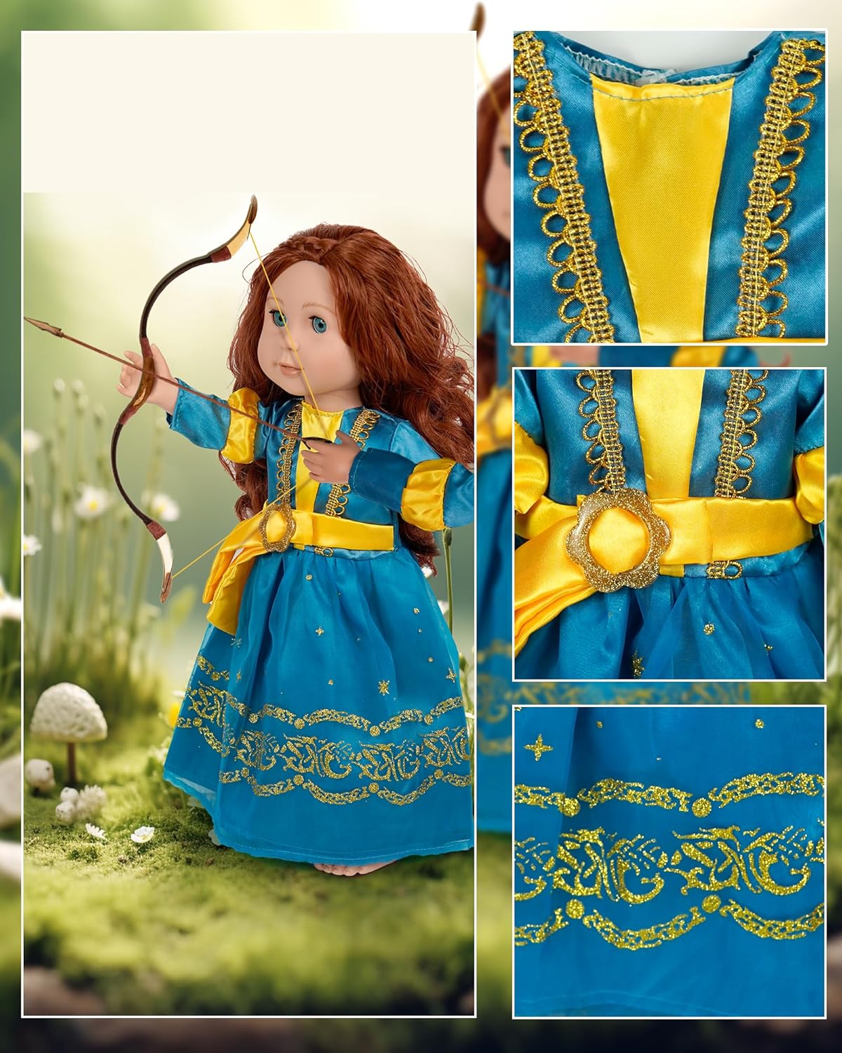 Accesorios de ropa de muñeca de 18 pulgadas, juego de disfraz de princesa de 6 piezas con corona para muñecas de 18 pulgadas