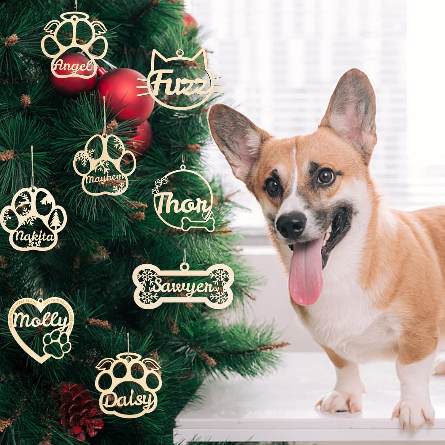 Adorno personalizado de pata de perro y gato, adorno personalizado con nombre de mascota, adornos de madera personalizados en forma de corazón para