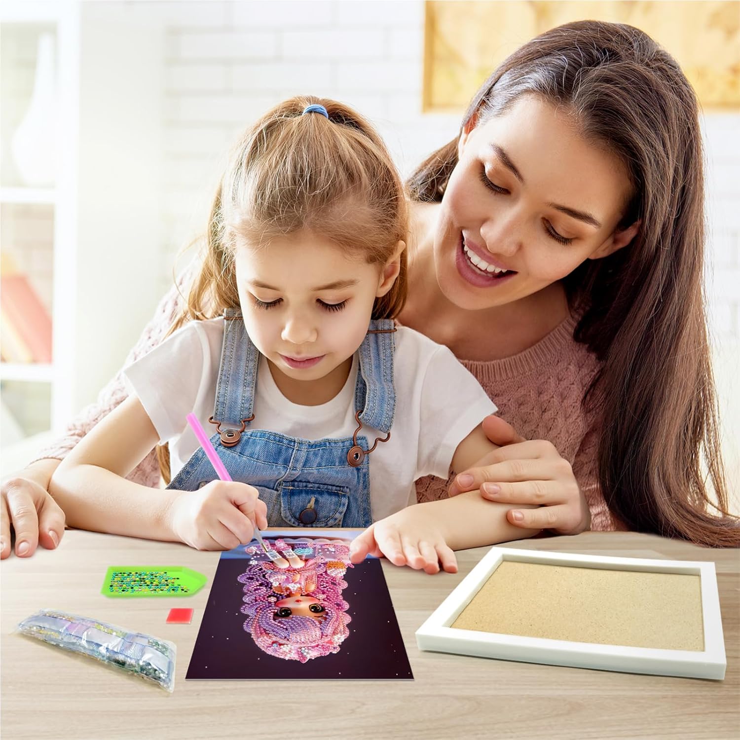 PracticeJQDEN Kits de pintura de diamantes 5D, arte de gemas para niños, kits de pintura por números con marco, kits de manualidades y puntos para