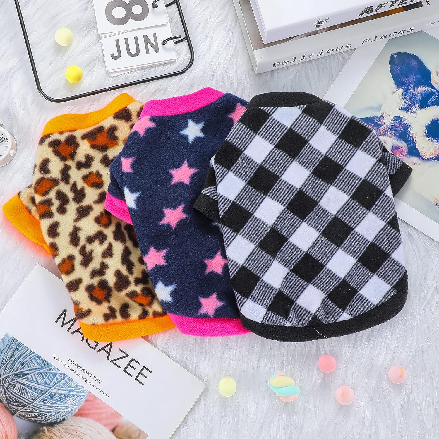 3 piezas de ropa de invierno para perro, camisas de forro polar suave para cachorros, ropa cálida y colorida para perro, pijama de invierno para