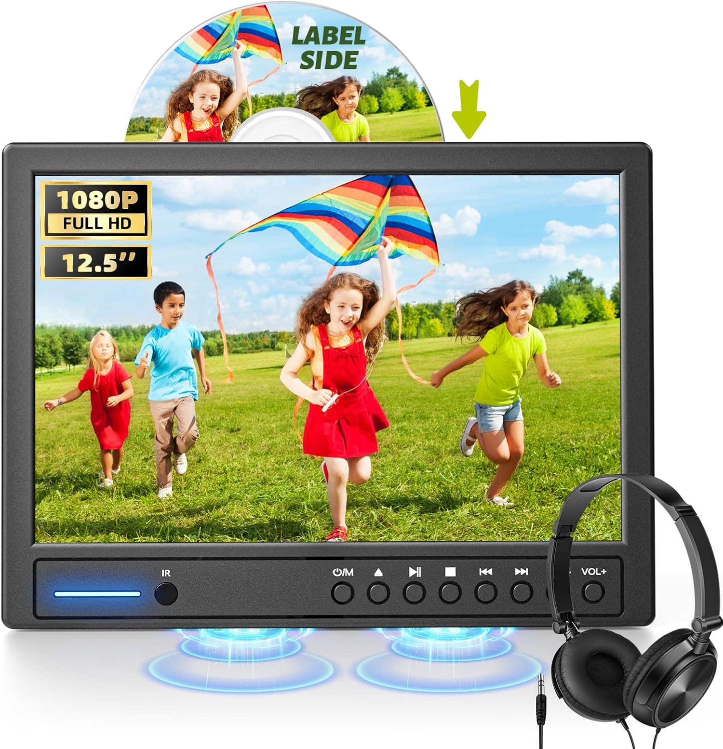 Arafuna Reproductor de DVD portátil de 12.5 pulgadas para automóvil con auriculares, reproductor de DVD para automóvil con soporte para