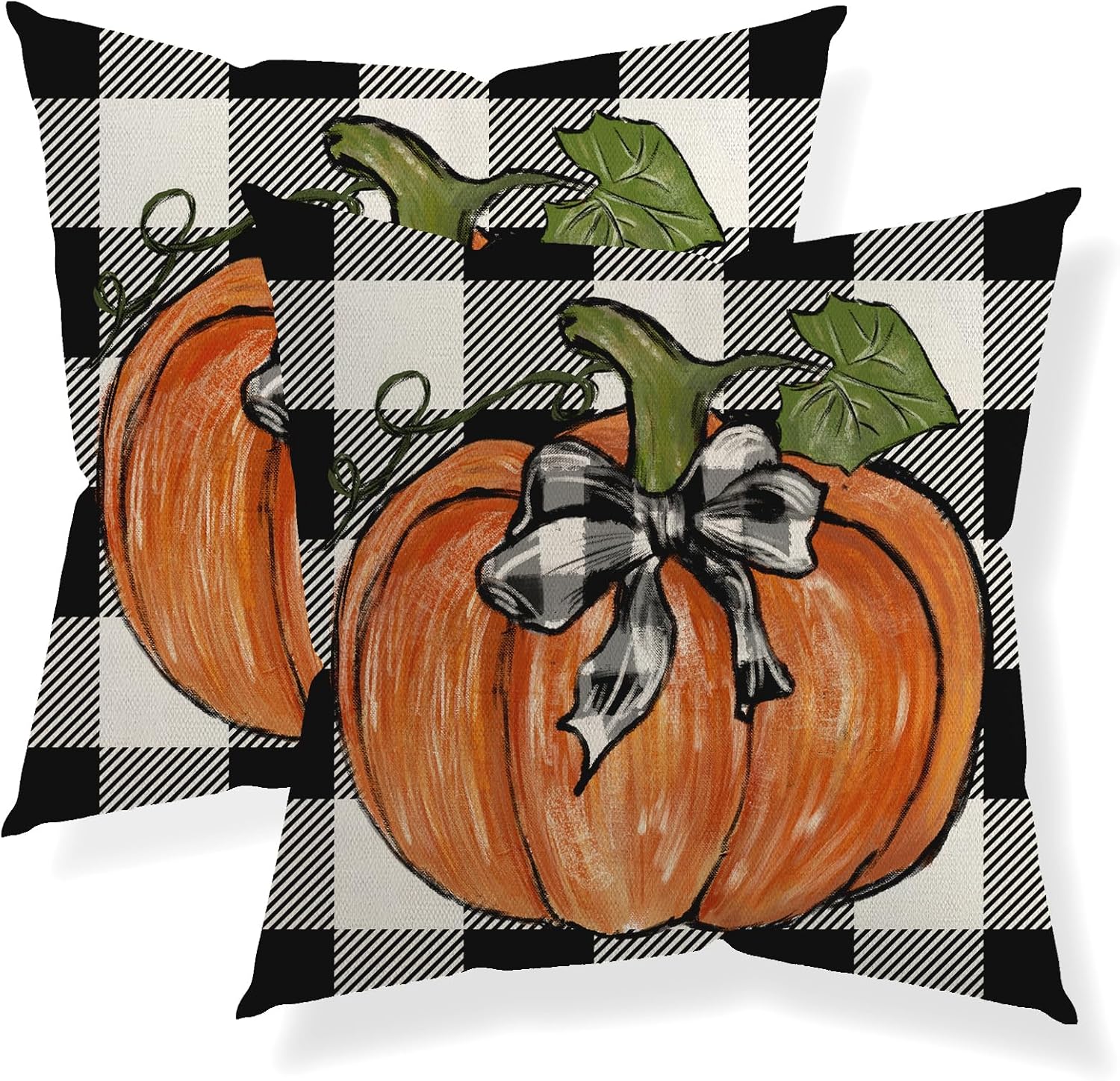 QANOK Juego de 2 fundas de almohada de otoño de 20 x 20 pulgadas, decoración de otoño, a cuadros, calabaza, para exteriores, otoño, Acción de