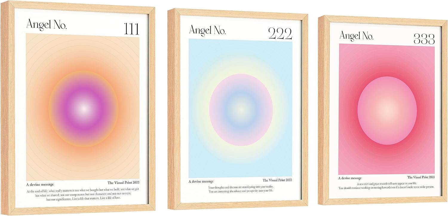 EXCOOL CLUB Póster de número de ángel, póster estético de aura de 12 x 16 pulgadas, póster espiritual, impresión de números de ángel degradado, arte