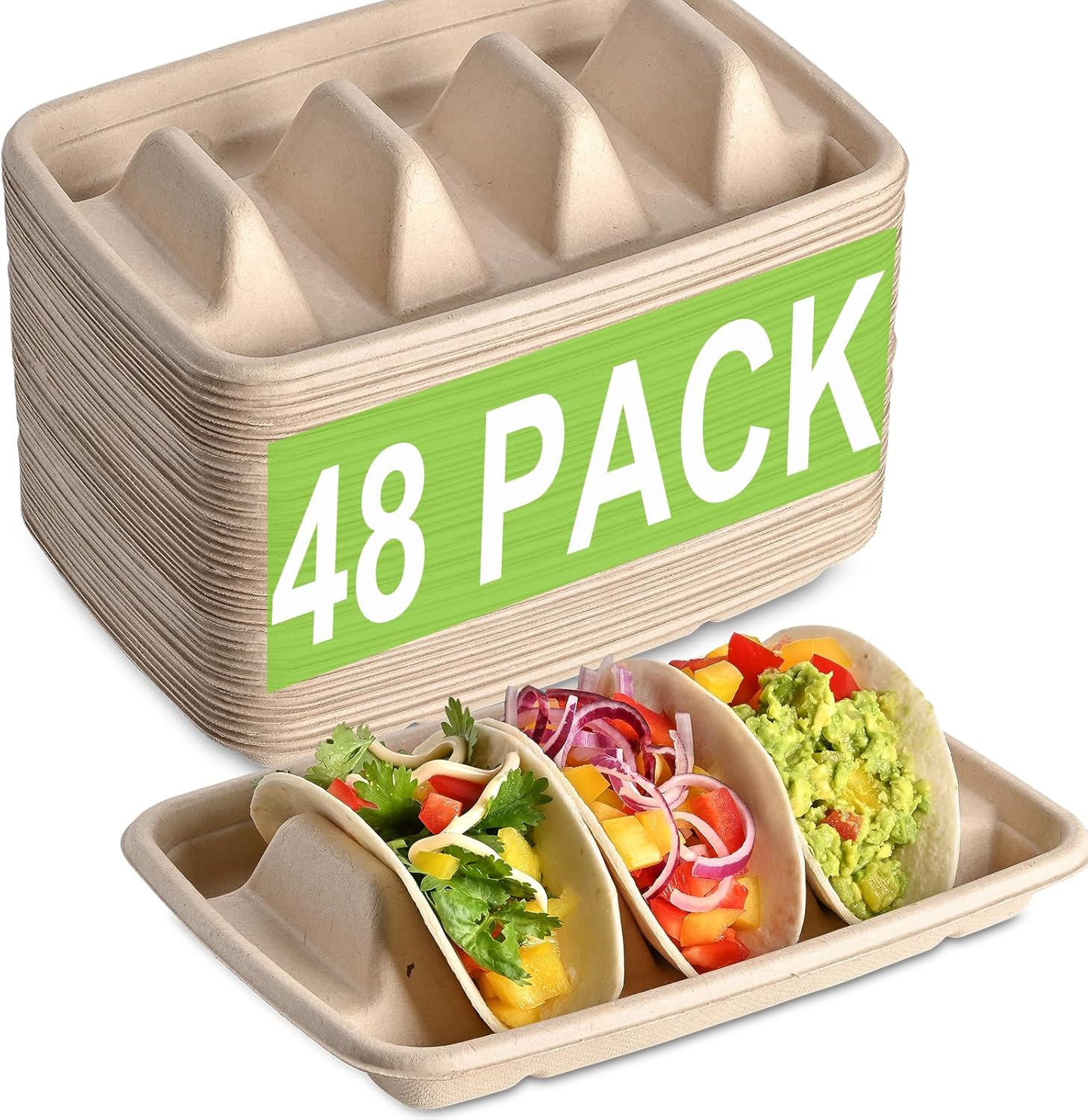 Juego de 48 piezas de barra de tacos para una fiesta, soportes desechables para tacos, soportes de papel para tacos, soportes de tacos para 3 tacos,