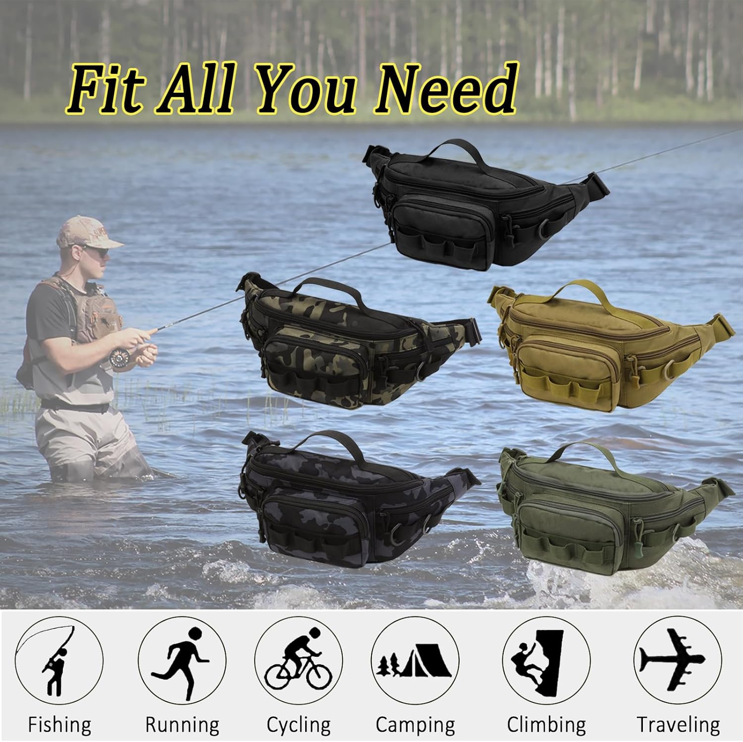 Cangurera táctica, pequeña bolsa de aparejos de pesca, resistente al agua, bolsas de cintura militares portátiles para almacenamiento de pesca al