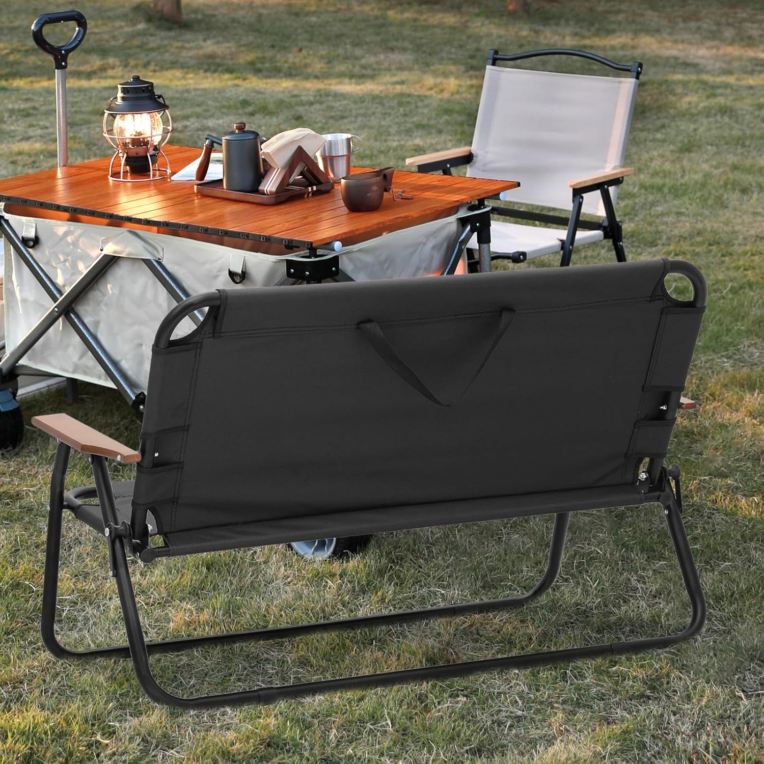 Magshion Silla de campamento de doble asiento de 39 pulgadas, soporta 330 libras para adultos, silla plegable de alta resistencia para 2 personas,