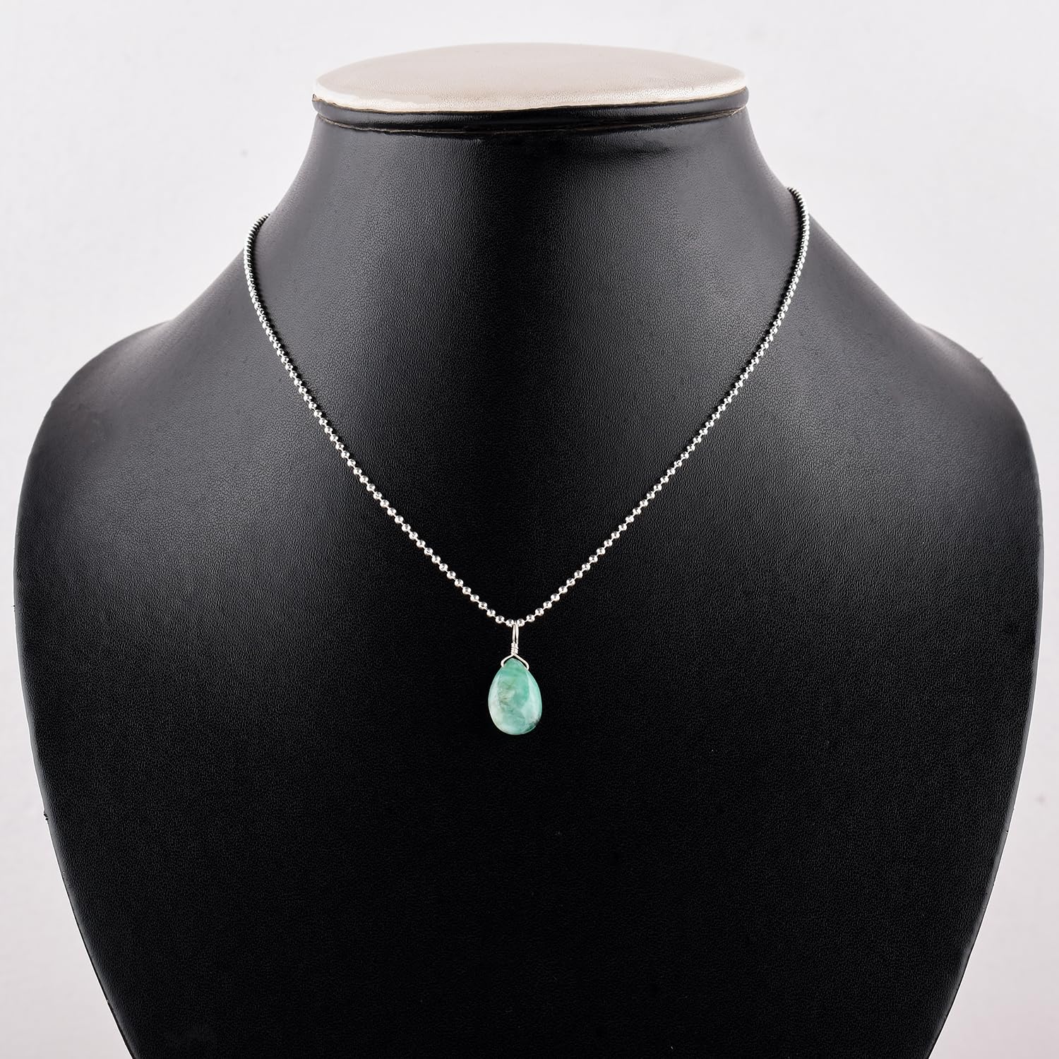 ZEMBIENCE Natural Emerald Gemstones Pendant Necklace, Tear-Drop Stones, Silver Plated Jewelry, Birthday, Chakra Crystals, Wedding, Handmade,