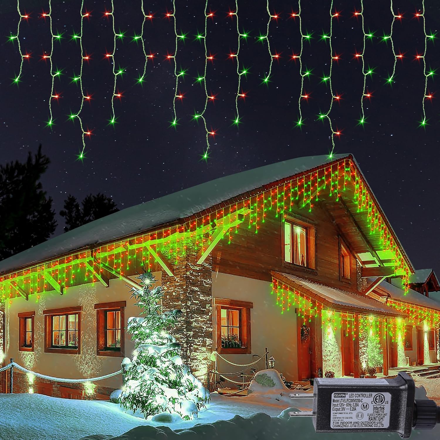 Hopolon Luces LED de carámbano de Navidad de 33 pies, 360 L, impermeables, 8 modos de iluminación, con 60 gotas, luces de Navidad para bodas,