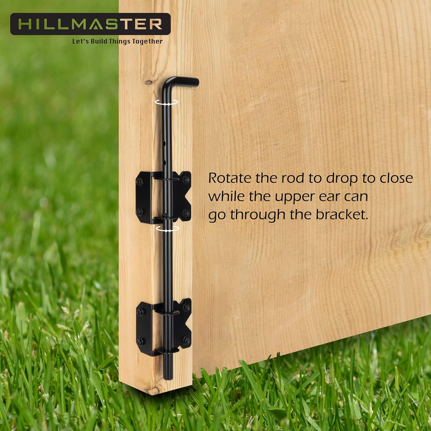 HILLMASTER Barra de caída de 18 pulgadas para valla de madera, pernos de acero para perno de caña para puertas de madera, acabado negro