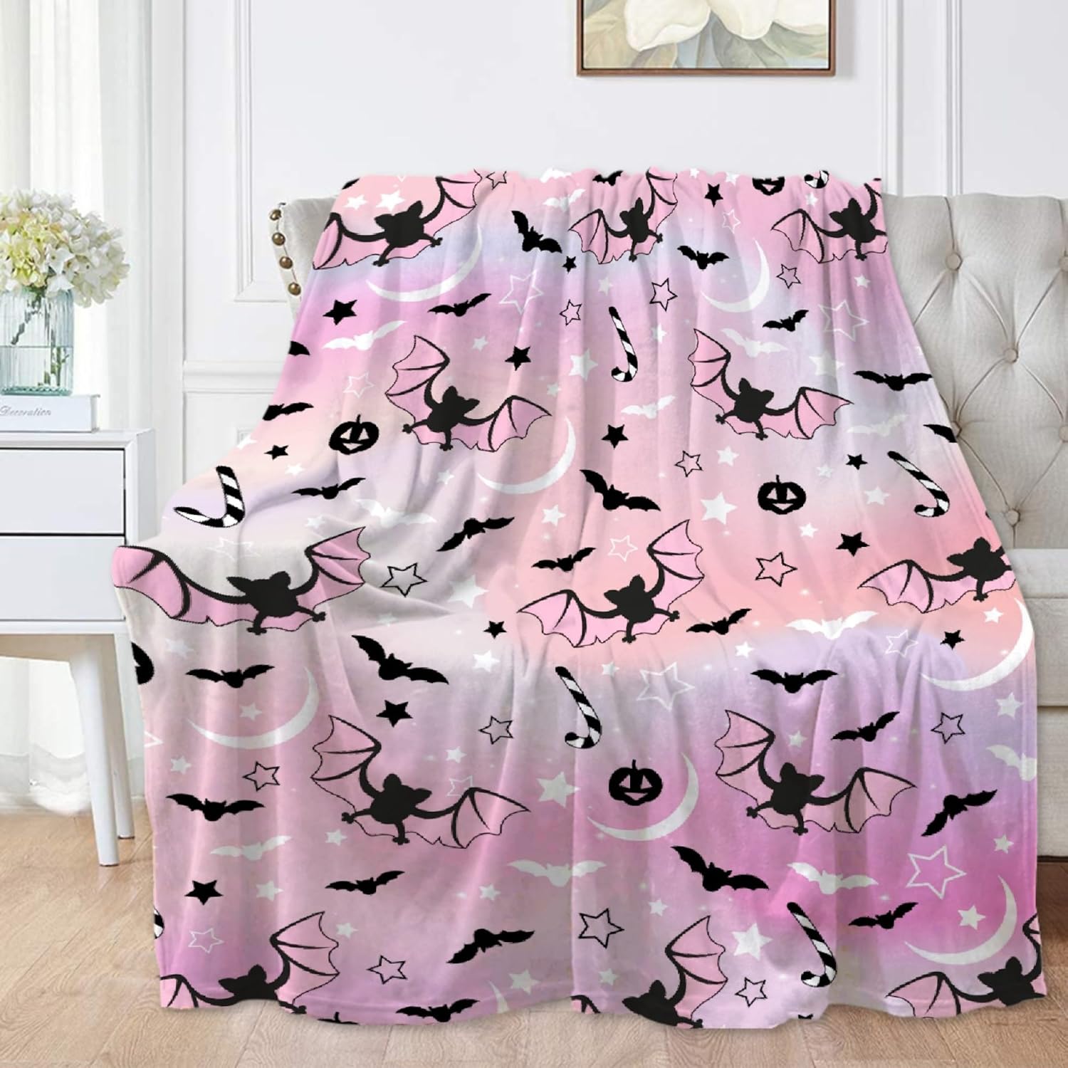 Manta estampada de luna, regalos para Halloween, manta para mujeres y hombres, suave y acogedora manta de forro polar para sofá, sala de estar,