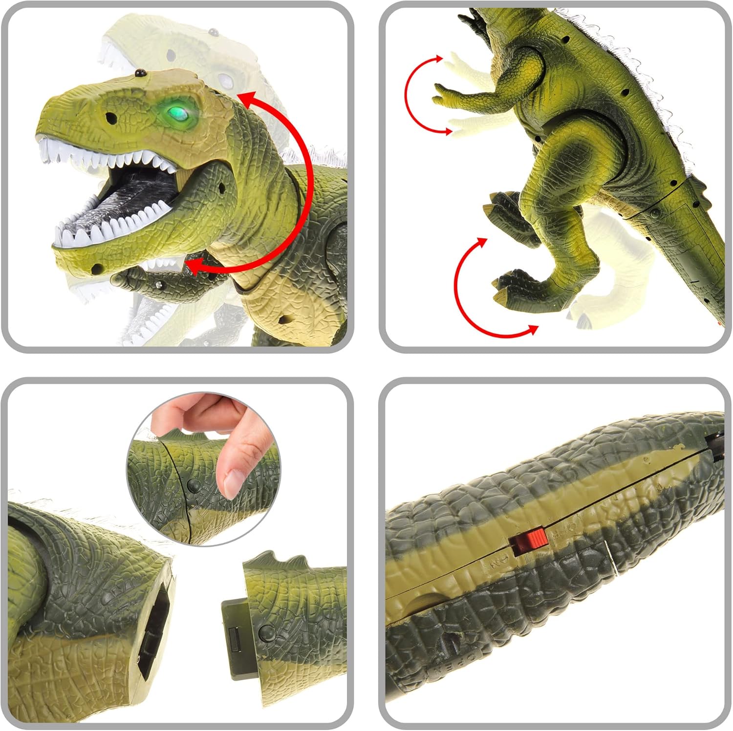 PowerTRC Juguete T-Rex de dinosaurio a control remoto para niños, sonidos prehistóricos realistas, juguete robot de dinosaurio que se ilumina y