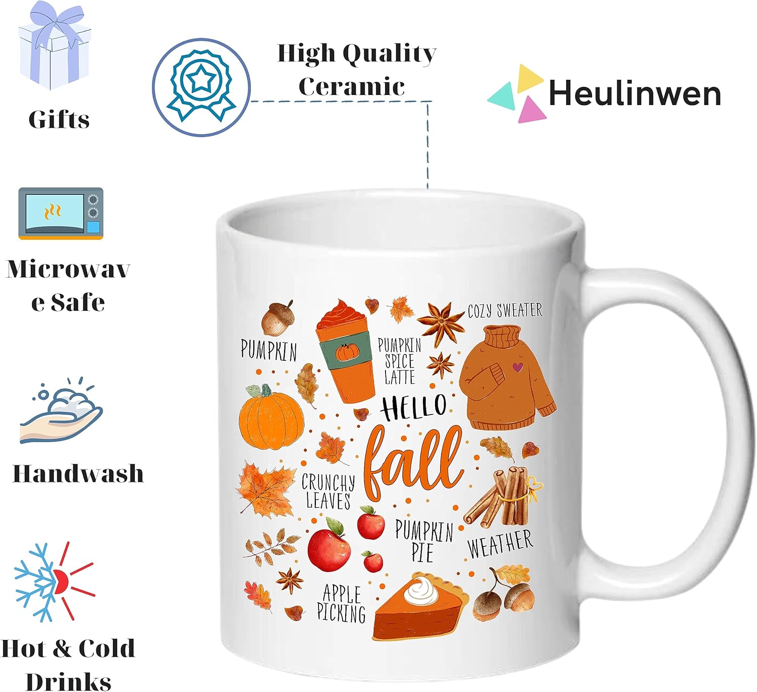 Taza de café con texto en inglés Hello Fall, taza de otoño, lindas tazas para mujer, decoración de otoño con agua dulce, decoración de otoño,