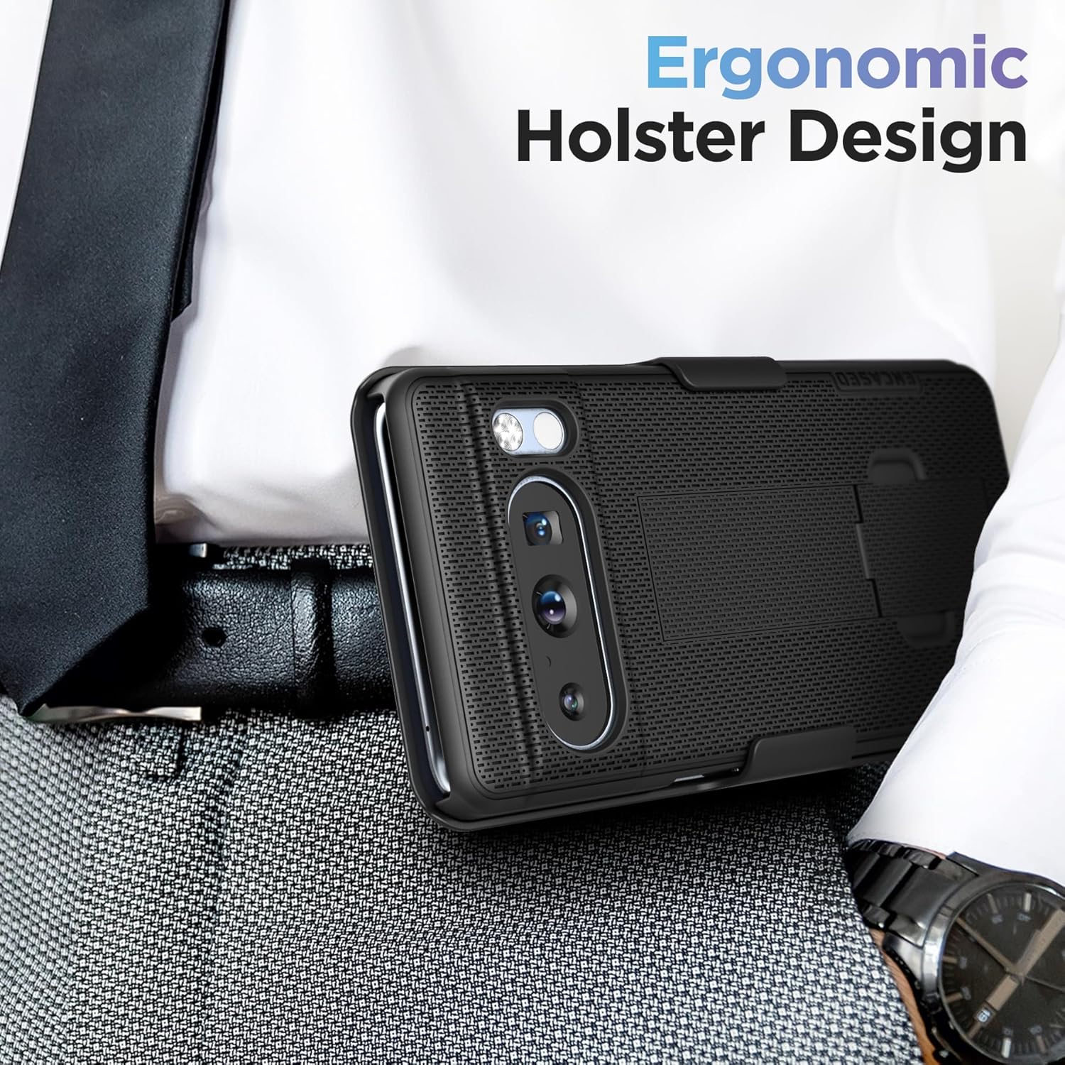 DuraClip – Funda para cinturón para Google Pixel 8 Pro con clip de funda y soporte para teléfono, color negro