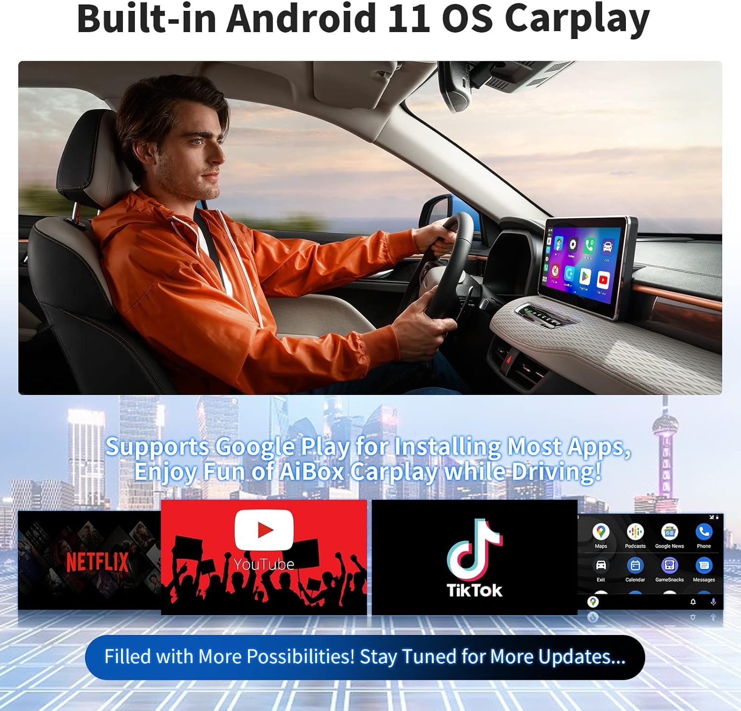 Adaptador inalámbrico Carplay con Netflix YouTube TikTok Google Play, Carplay inalámbrico y adaptador automático Android para automóviles CarPlay