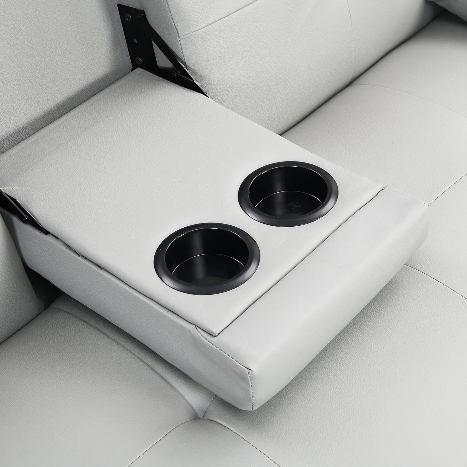 Futón, sala de estar de cuero moderna, sofá biplaza plegable convertible, sofá cama extraíble con 2 portavasos con reposabrazos en el medio, blanco