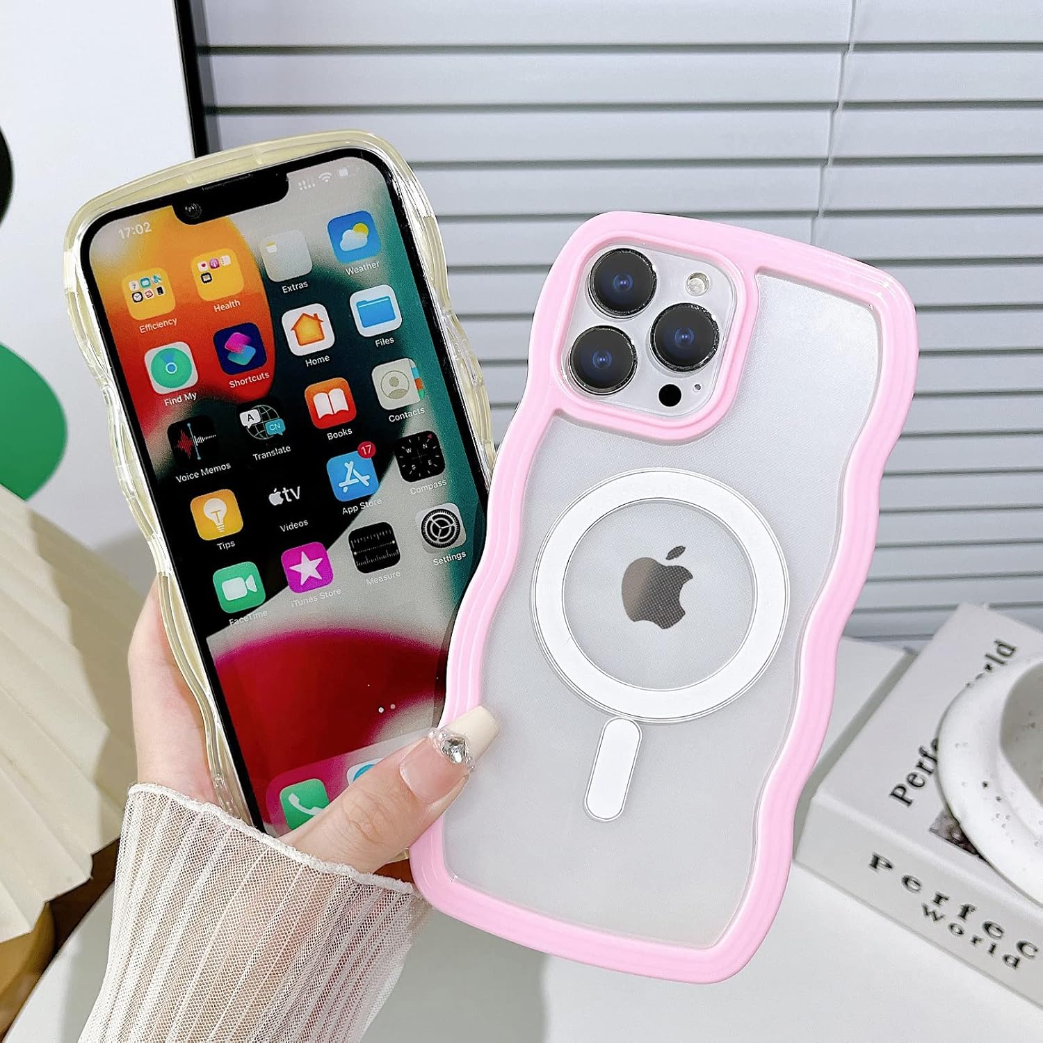 Magsafe – Funda compatible con iPhone 15 Pro Max, funda para teléfono con ondas, bonita ondulación de agua, colores caramelo, marco a prueba de