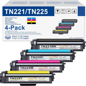 TN221 – Cartuchos de tóner TN221, paquete de 4 cartuchos TN225, repuesto para Brother tn221 tn221bk tn225, compatible con cartuchos de tóner Brother TN221 – Cartuchos de tóner TN221, paquete de 4 cartuchos TN225, repuesto para Brother tn221 tn221bk tn225, compatible con cartuchos de tóner Brother