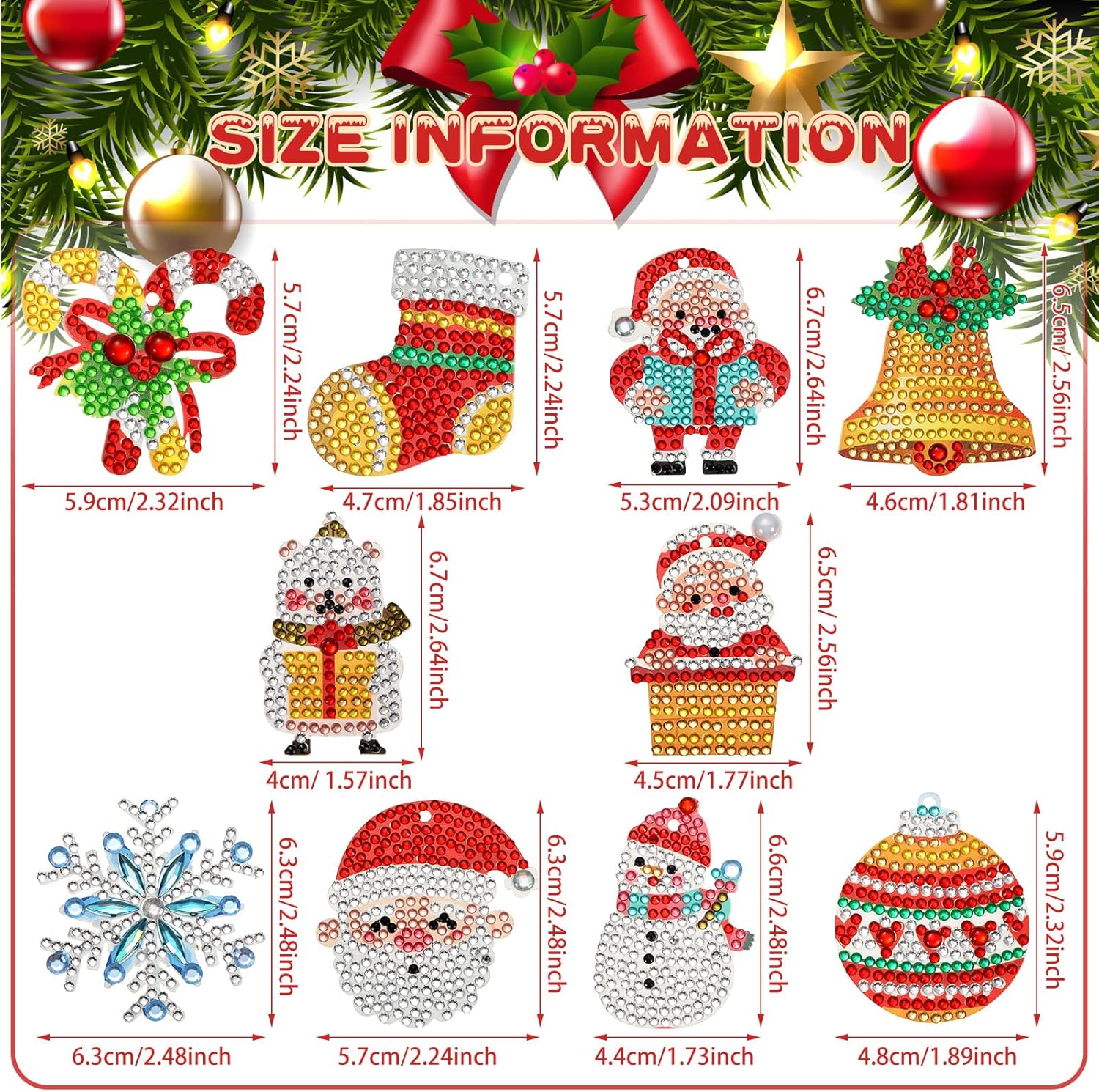 Jetec 20 piezas de adornos de pintura de diamantes de Navidad, kits de arte de diamantes, adornos de pintura de cristal para manualidades de niños,