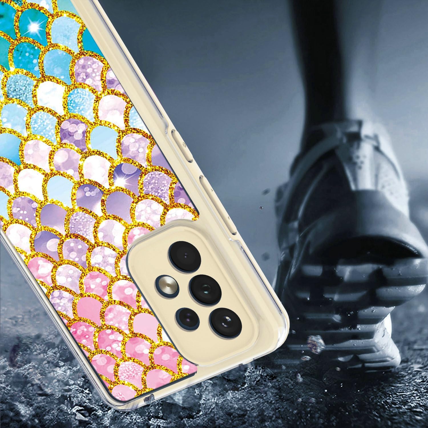 Funda para Galaxy A54 5G compatible con Samsung A54 5G S546VL, funda con protector de pantalla de vidrio templado PC duro + silicona suave purpurina