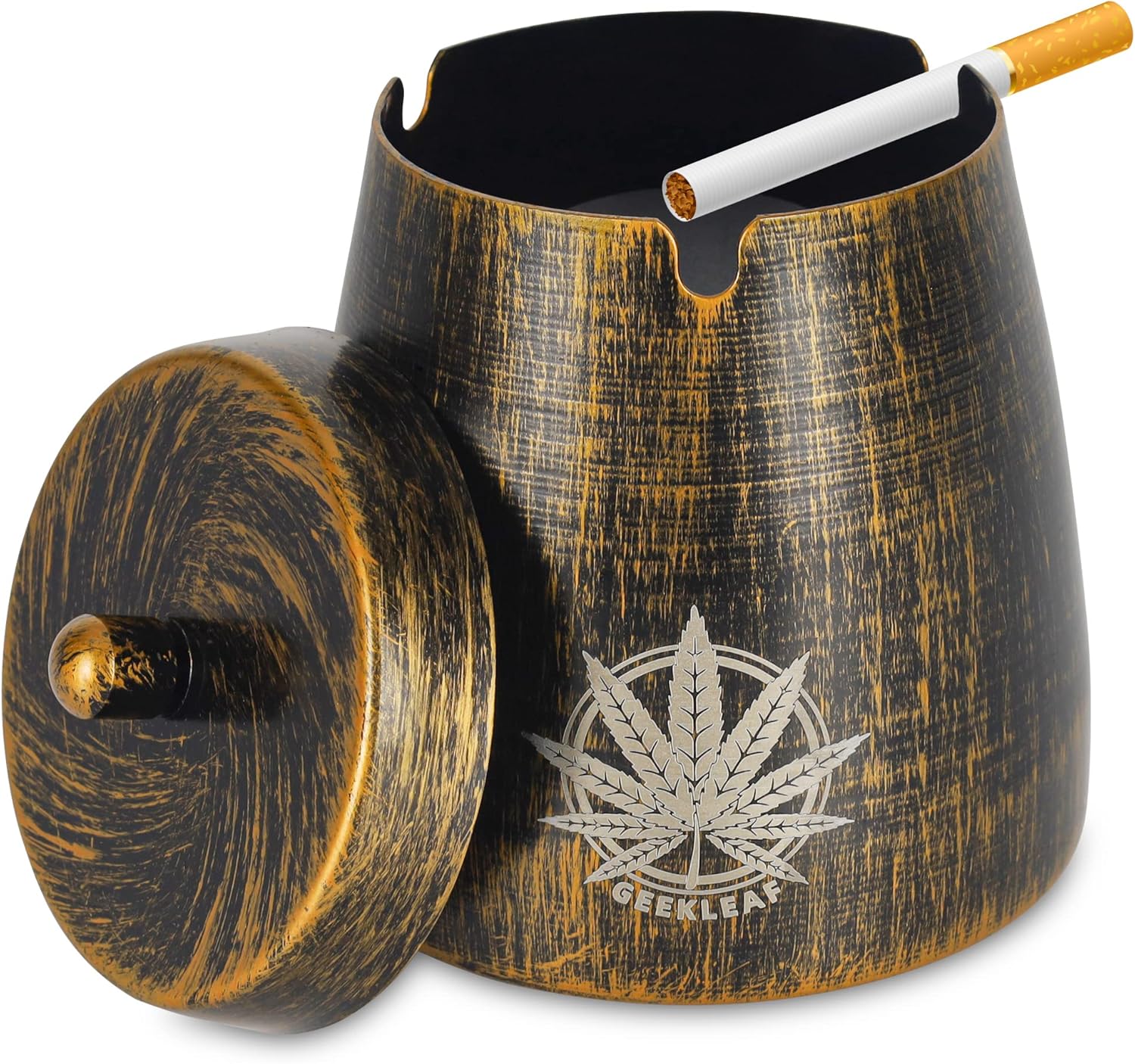 GEEKLEAF Ceniceros para cigarrillos al aire libre, cenicero con tapa, bandeja de cenizo resistente al viento para patio al aire libre o interior,