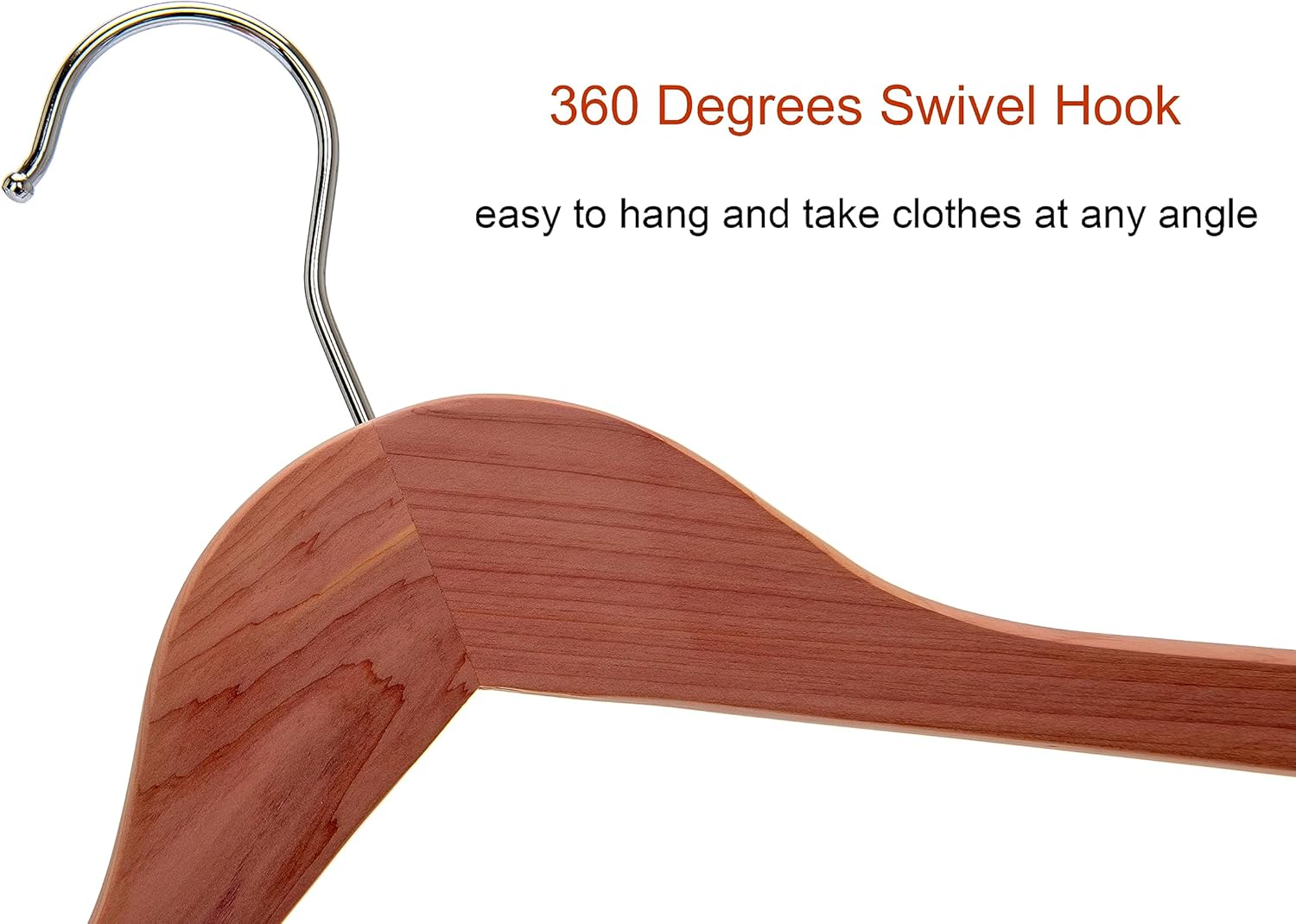 Perchas de madera de cedro rojo americano, perchas de madera para vestidos, muescas de corte suave, gancho flexible de 360, barra antideslizante