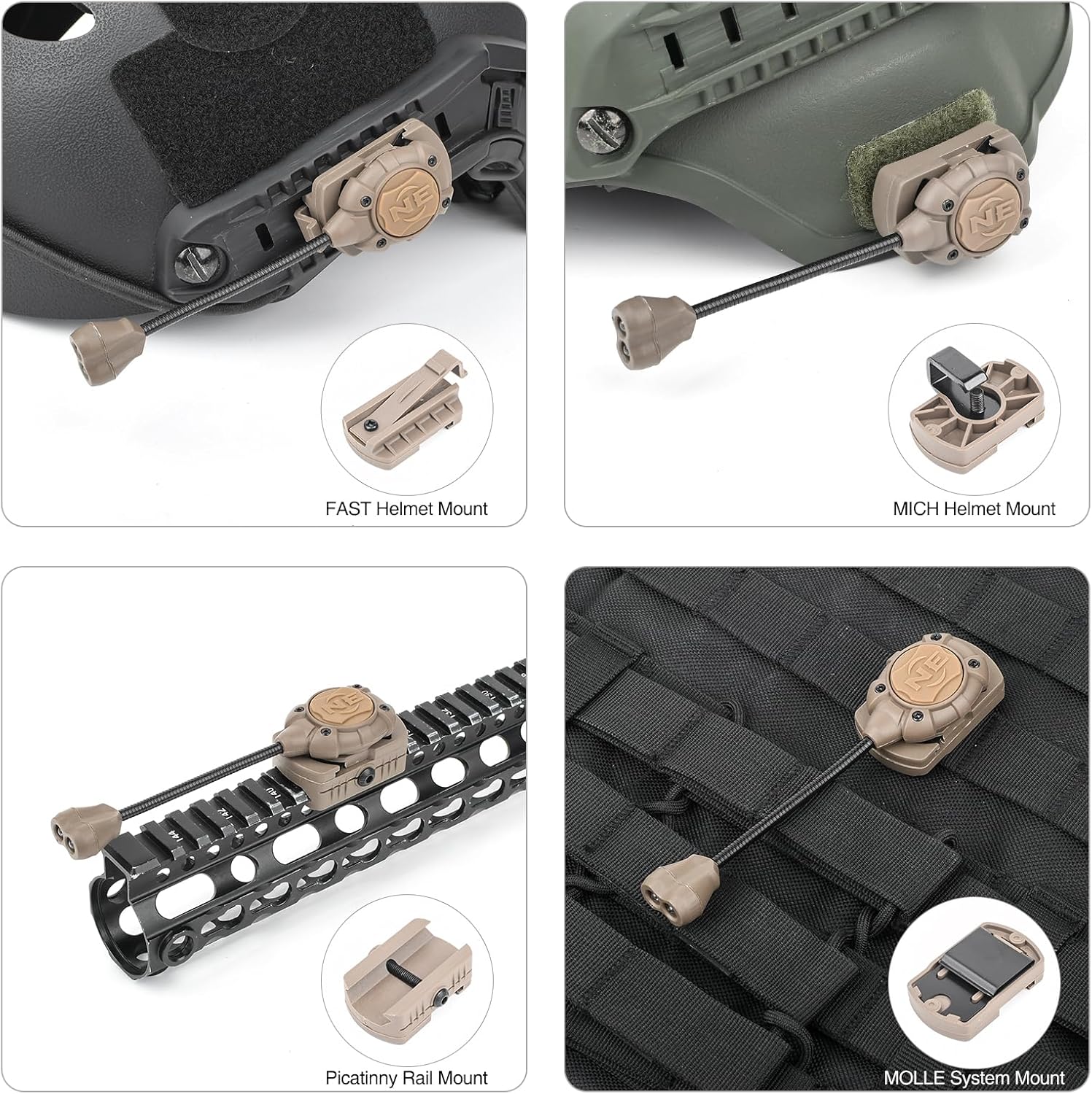 Luz táctica militar para casco con IR + lámpara LED roja, luz de señal de supervivencia con 4 accesorios de montaje para casco Mich rápido, sistema