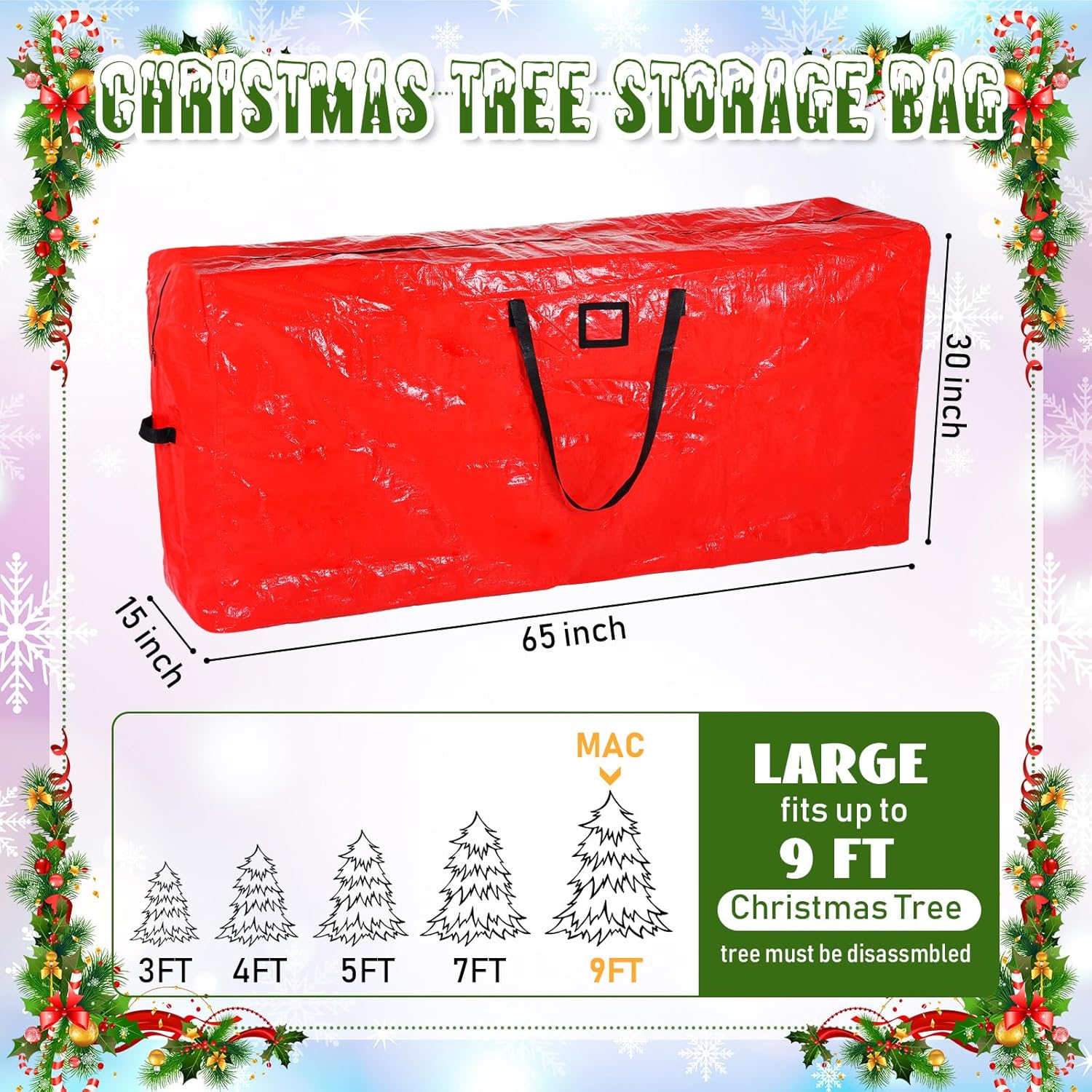 Sadnyy Paquete de 6 bolsas de almacenamiento para árbol de Navidad a granel, se adapta a árboles de Navidad de hasta 9 pies, bolsa con doble