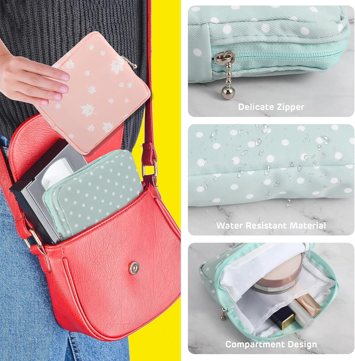 3 bolsas de período, bolsa de almacenamiento de almohadilla sanitaria, bolsa de período pequeño para bolso, bolsa de período menstrual, soporte para