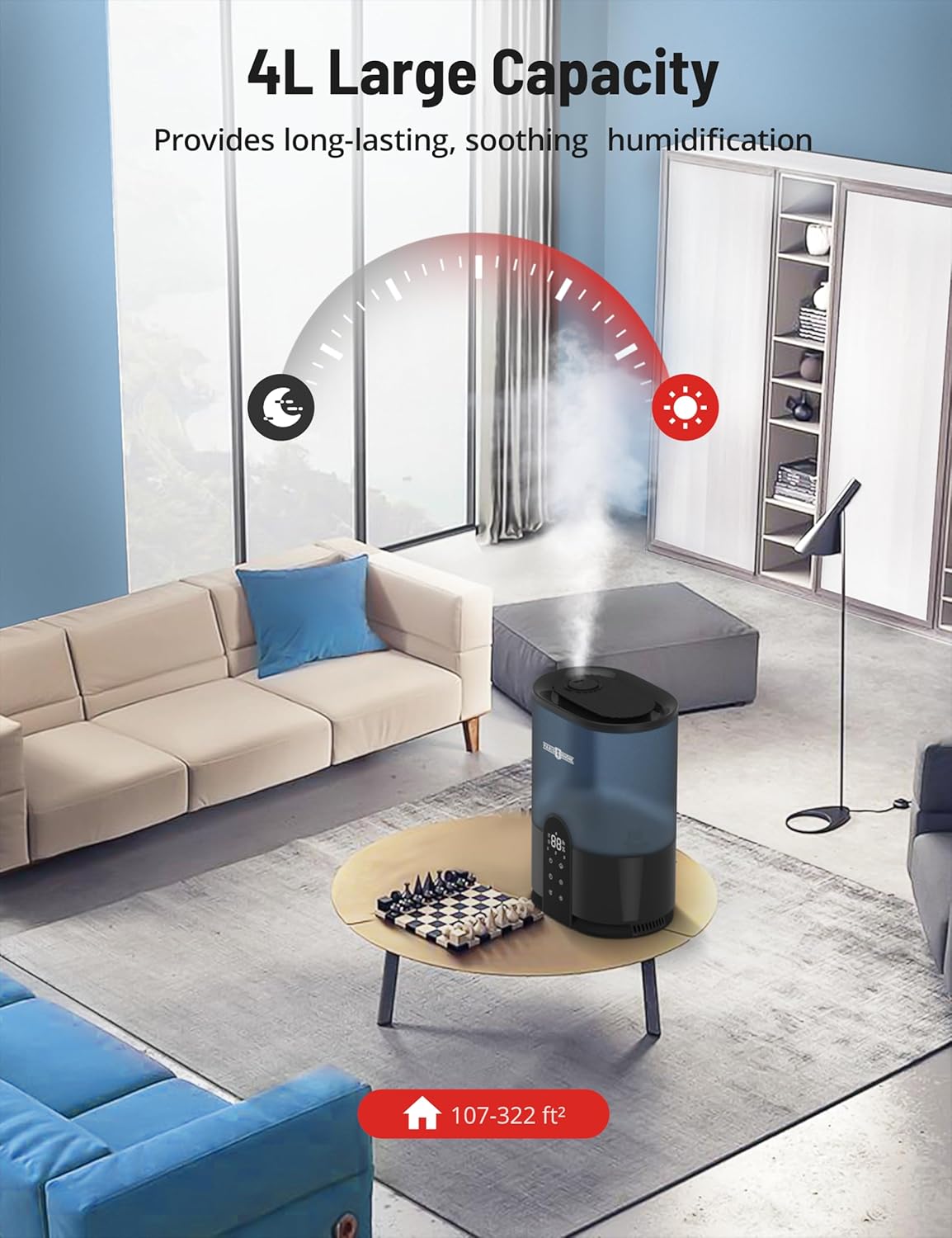 Humidificadores para dormitorio, humidificadores de llenado superior PARIS RHÔNE de 4L para el hogar y habitación grande, difusor de aceite