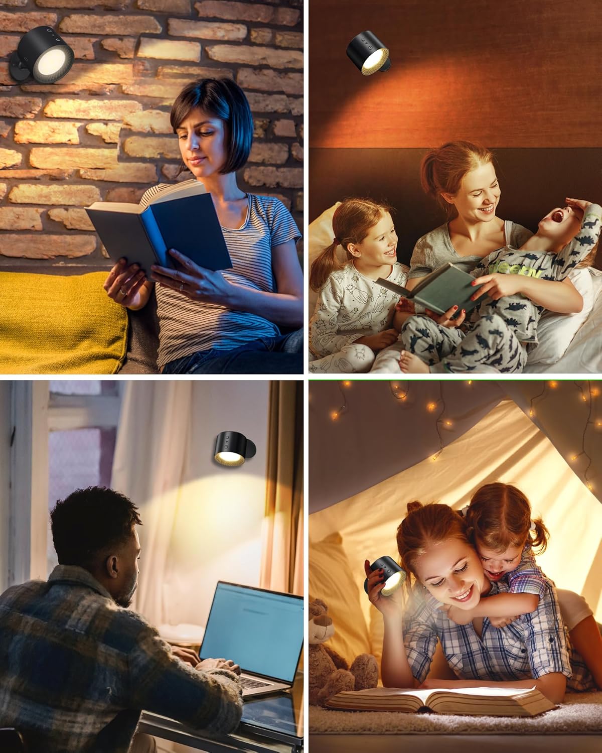 Sunxiner Juego de 2 apliques de pared que funcionan con pilas, luces LED recargables inalámbricas para sala de estar, dormitorio, aplique de pared