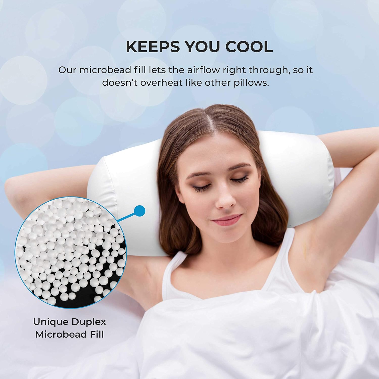 Microbead almohada de refuerzo con funda extraíble con cierre zipper para apretar y sujetar, hipoalergénica y resistente al polvo, tamaño de 14 x 6