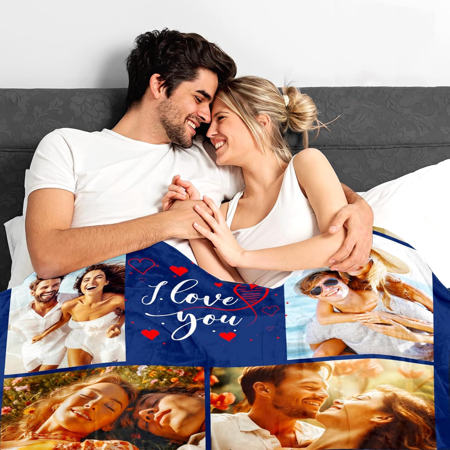 Juantao Manta con texto en inglés “I Love You”, regalos para parejas, manta personalizada con foto personalizada, Navidad, cumpleaños, aniversario,