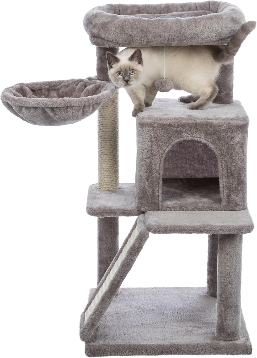 TRIXIE Pepito – Torre para gatos de 39.4 pulgadas, postes rascadores de sisal, árbol para gatos con condominio cubierto de felpa, hamaca, juguetes