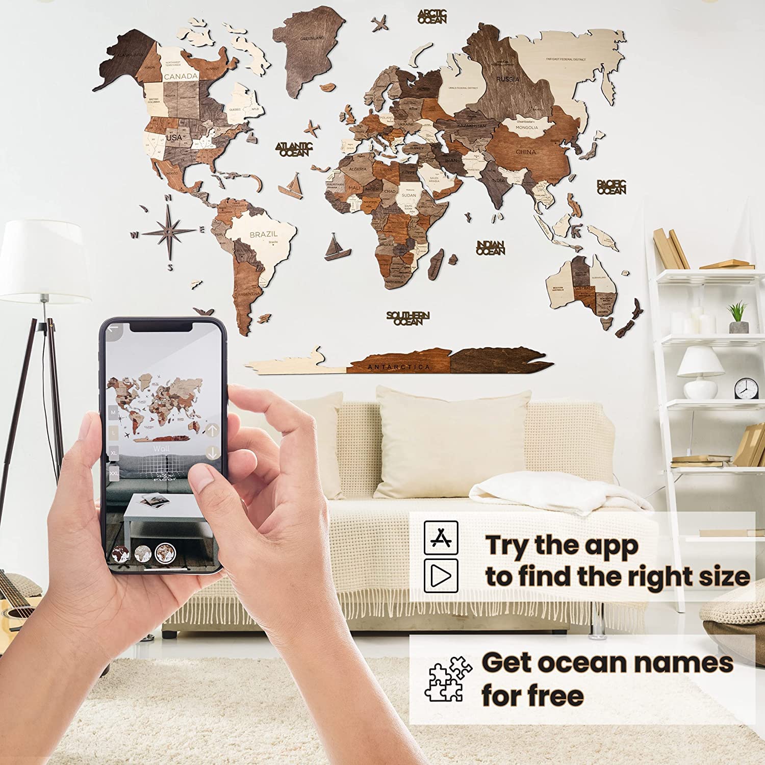 ENJOY THE WOOD 3D Wood World Map Wall Art Large Wall Décor – World Travel Map – Any Occasion Gift Idea – Wall Art For Home & Kitchen or Office