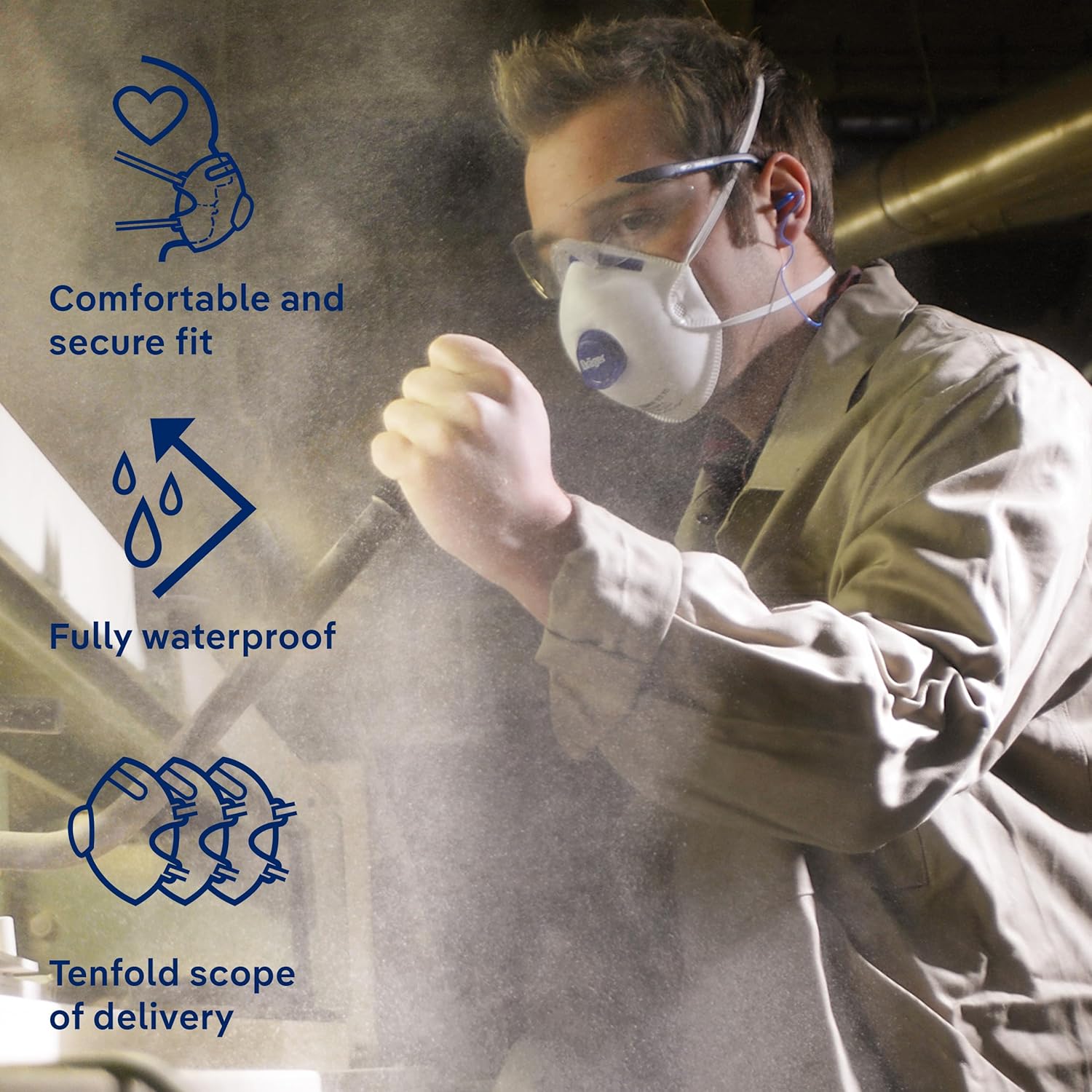 Dräger X-plore 1350 – Respirador de partículas con válvula de exhalación, paquete de 10, tamaño ML, máscara antipolvo con certificación NIOSH
