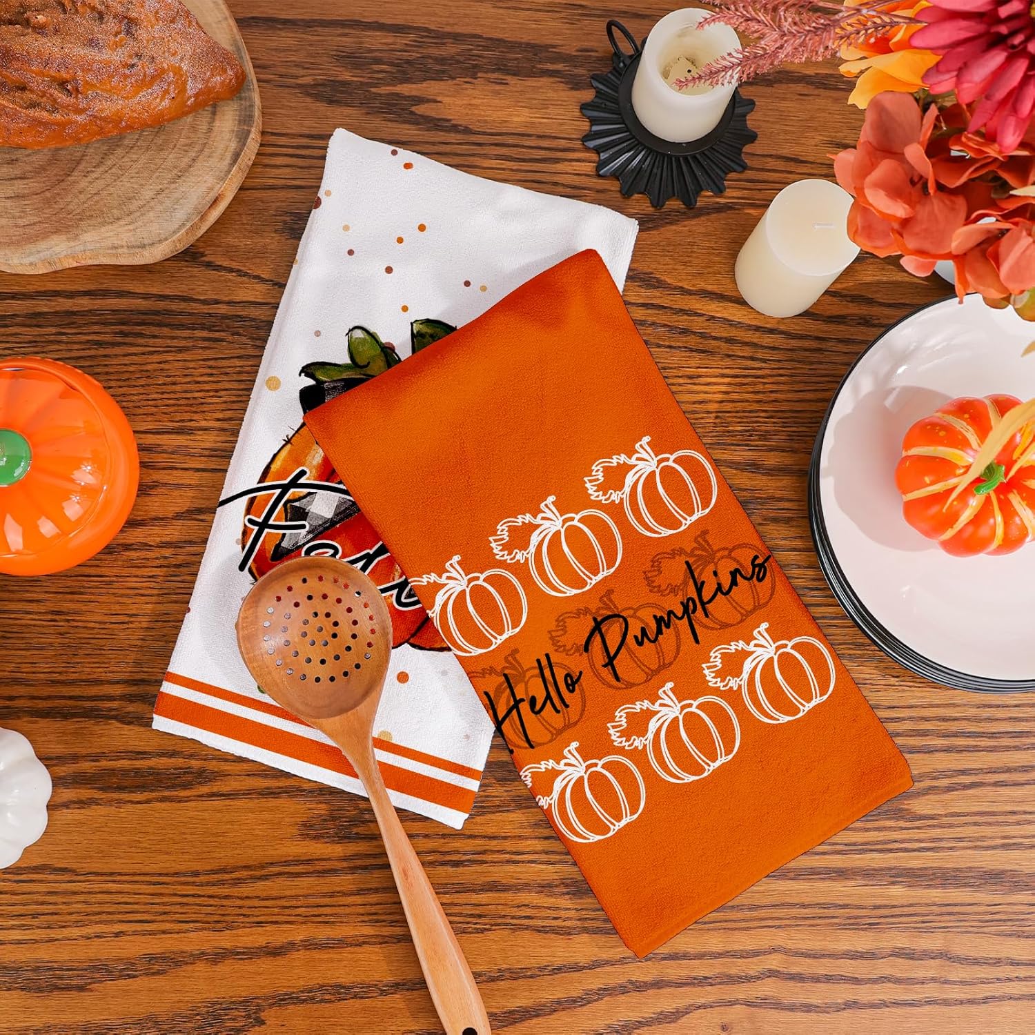 Siilues Toallas de cocina de otoño de 18 x 26 pulgadas, decoración de otoño de Hello Pumpkin para el hogar, paños de cocina de temporada,
