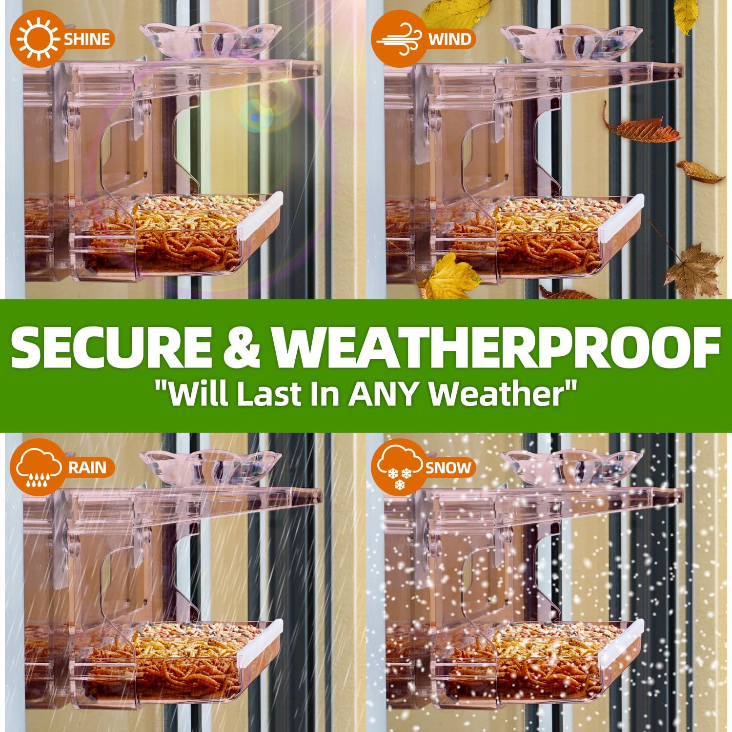 Comedero para pájaros con ventana con ganchos autoadhesivos que no dejan marcas, comedero de pájaros de ventana transparente para exteriores, casa